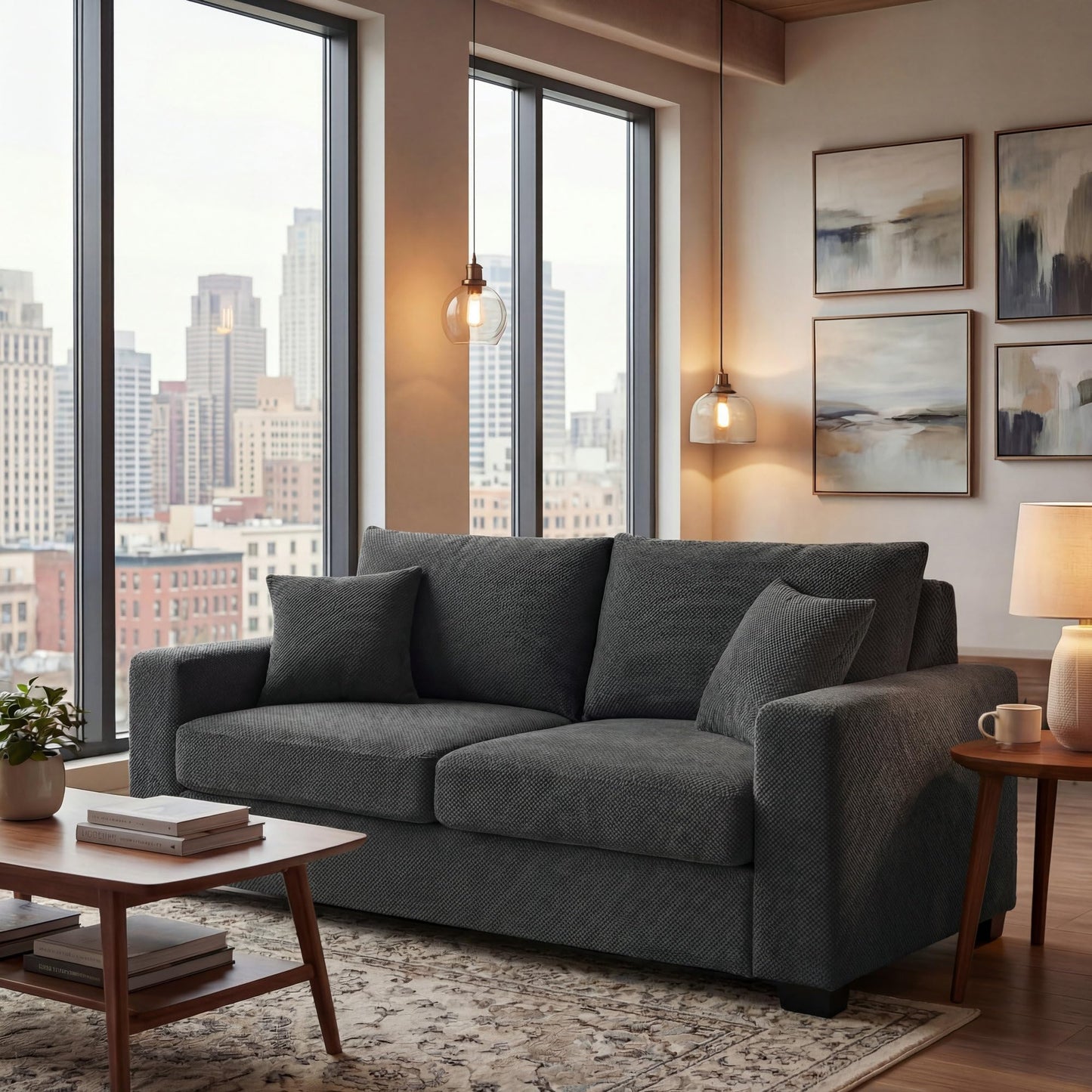 Ball & Cast 69" Loveseat Sofa, Modern Love Seat Couches for Living Room, Button Tufted Upholstered Small Couch with 2 Throw Pillows for Bedroom,Apartment,Office,Easy Assembly,Dark Grey