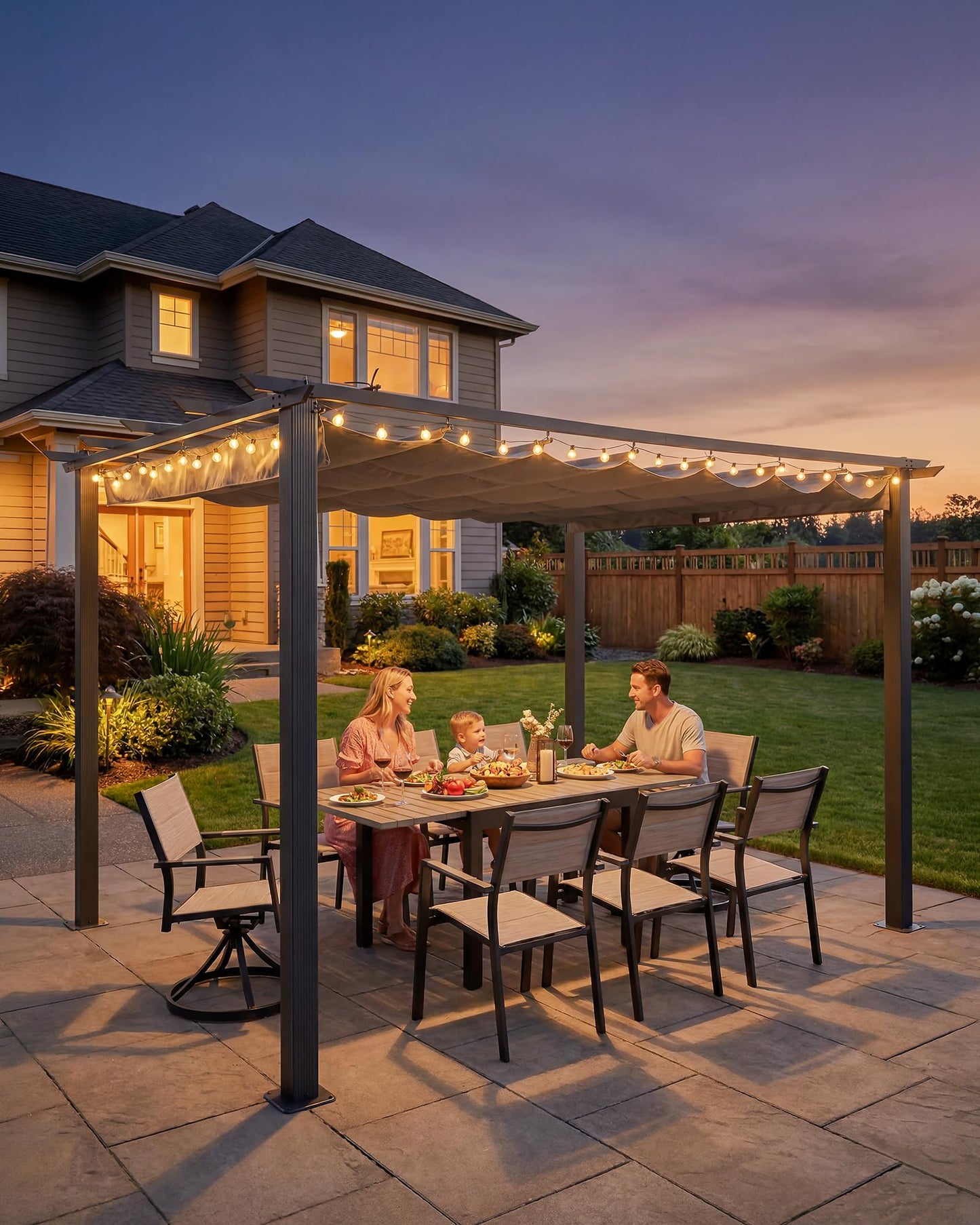 SEEHILL 10' X 13' Outdoor Retractable Pergola Canopy, Patio Pergola with Sun Shade Canopy, Aluminum Pergola Gazebo Modern Yard Grape Trellis Pergola Patio Metal Shelter for Garden Decks Porch, Grey