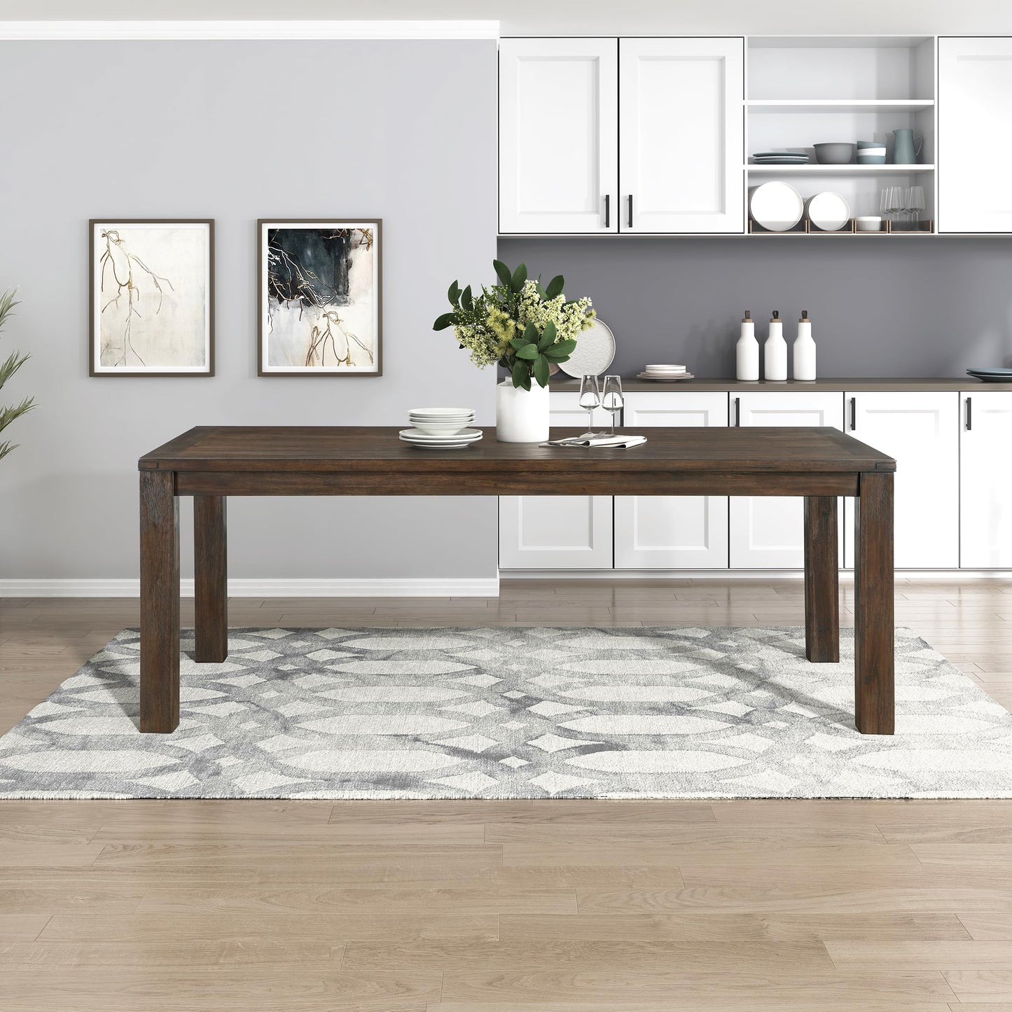 Lexicon 79" Dining Table for 8, Modern Rectangular Dining Room Table, Solid Acacia Wood Dining Table, Modern Wood Table with Solid Wood Leg for Kitchen/Dining/Living Room, Easy Assembly, Dark Brown