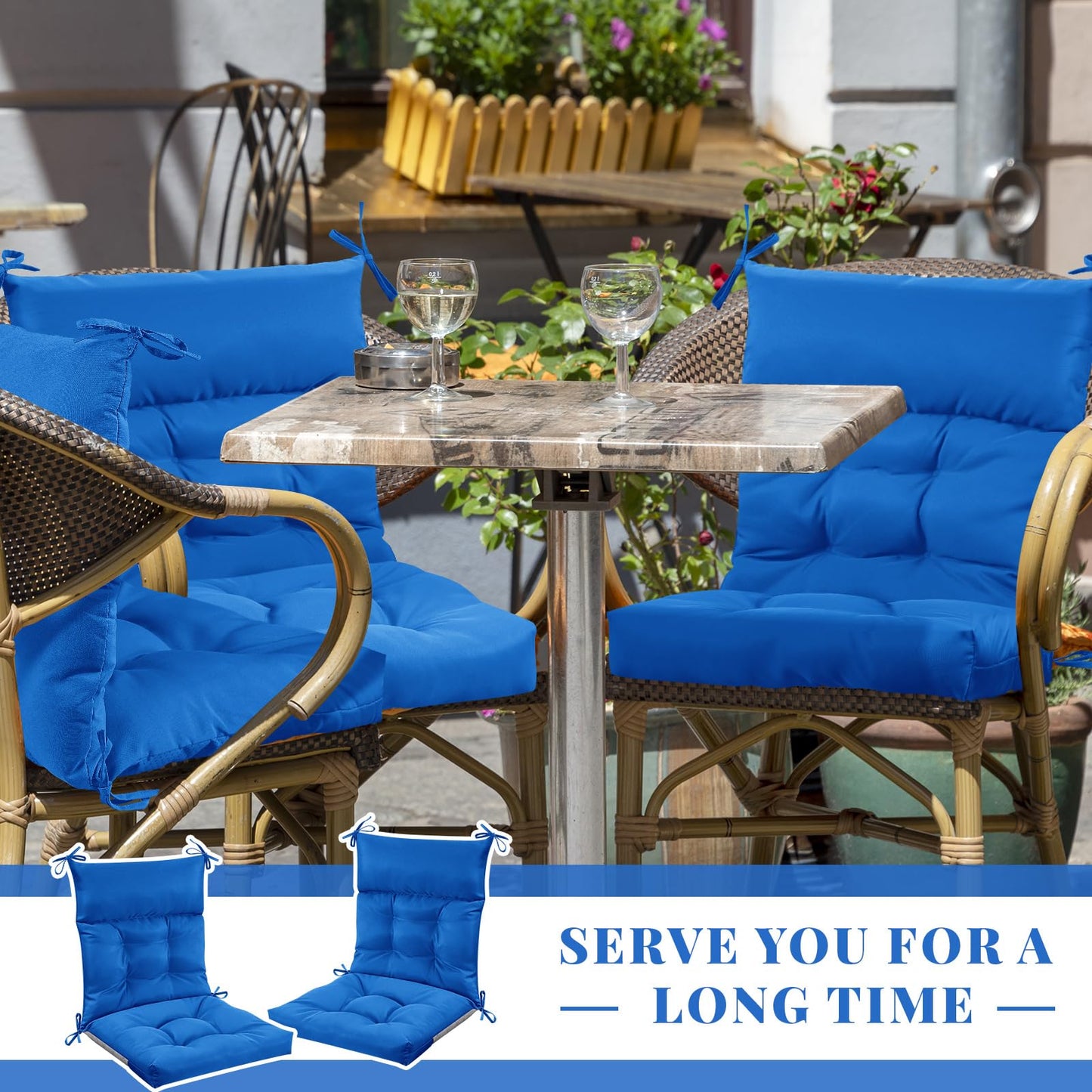 Sintuff 6 Pcs 44 x 21 x 4 Outdoor Chair Cushion Patio Chair Cushions Seat/Back Tufted Pillow with Ties Water Resistant Replacement Indoor Patio Furniture Outdoor Furniture (Solid Color,Blue)