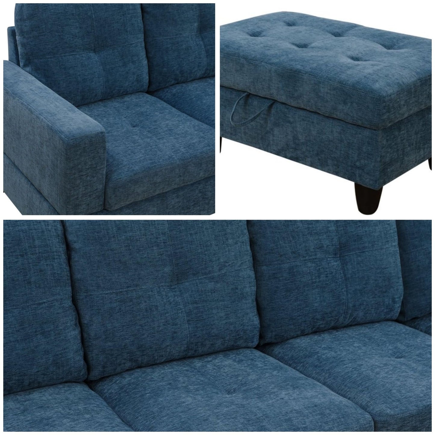 Trygoal 103.5" Sectional Couches for Living Room, Leather 4 Seat L Shaped Couch with Chaise, 3-Piece Modular Sofa with Storage Ottoman, Home Furniture Sets for Apartment Office, Blue