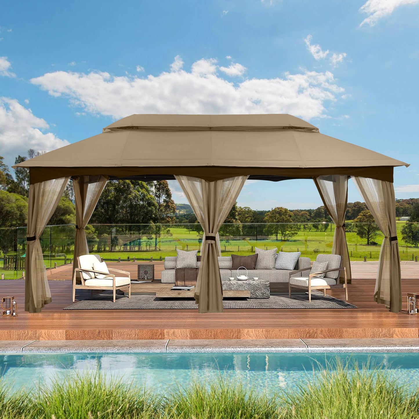MASTERCANOPY Outdoor Patio Gazebo for Garden with Upgrade Steel Frame and Netting Walls (10x20,Khaki)