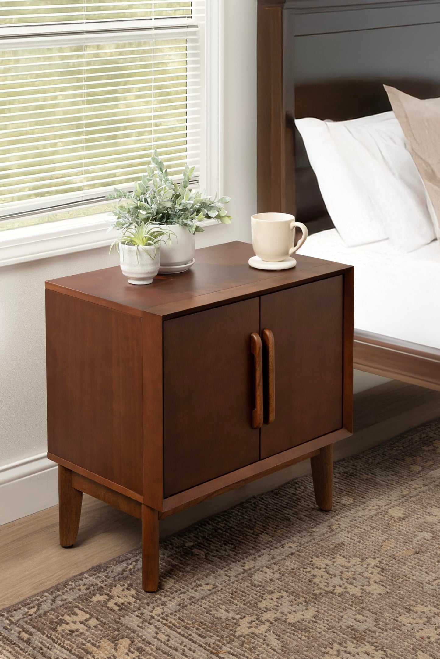 Kate and Laurel McCutcheon Modern Mango Wood Side Table with Storage Cabinet, 22 x 14 x 22, Walnut Brown, Transitional Wooden End Table for Use as Bedroom Nightstand or Entryway Decor Accent