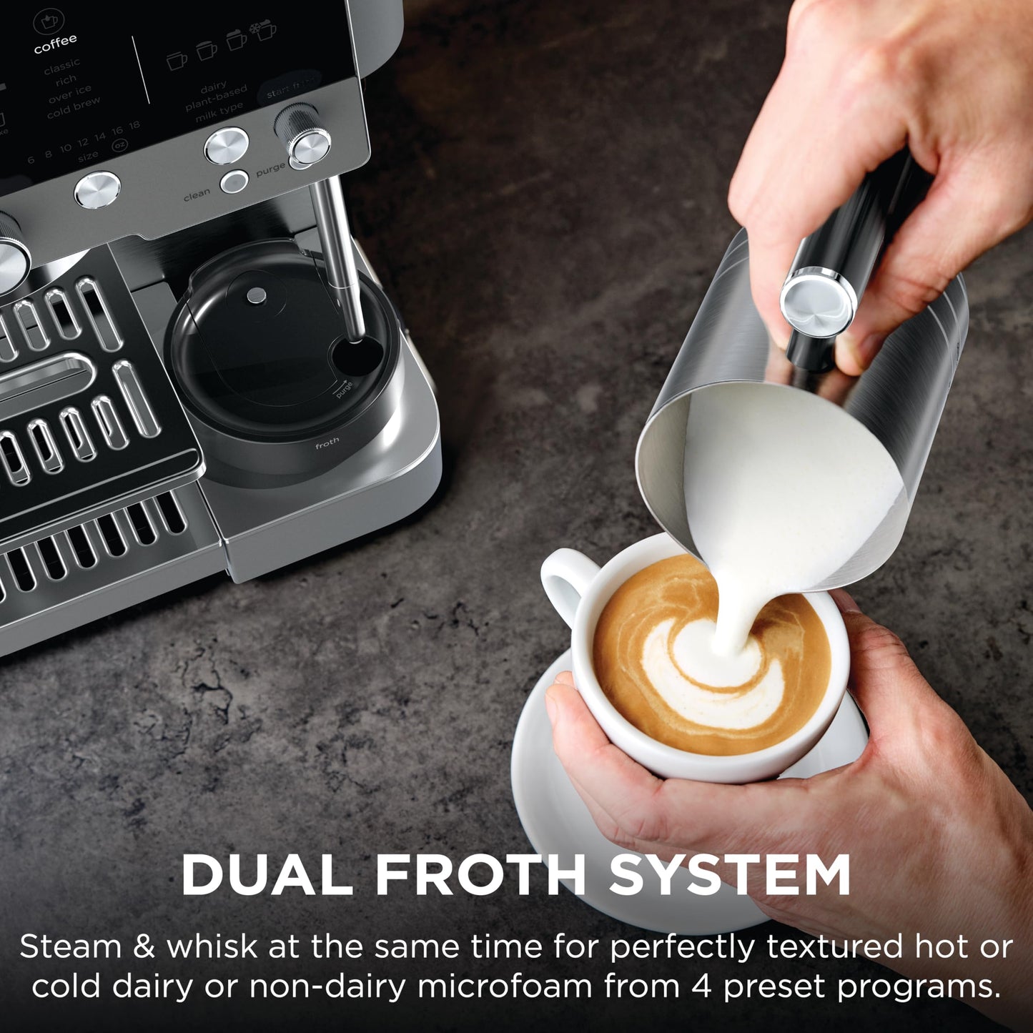Ninja Luxe Café Premier 3-in-1 Espresso Machine, Drip Coffee, & Rapid Cold Brew | Built-in Coffee Grinder, Hands-Free Milk Frother, Assisted Tamper for Cappuccinos & Lattes | Gunmetal | ES601GM