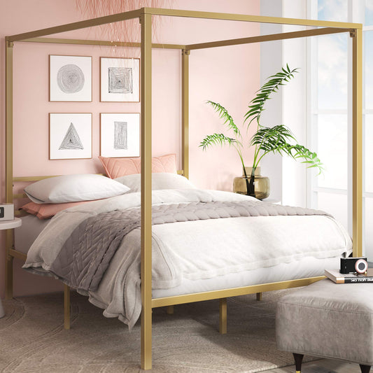 Zinus Patricia Gold Metal Canopy Platform Bed Frame, Mattress Foundation with Steel Slat Support, No Box Spring Needed, Easy Assembly, Full