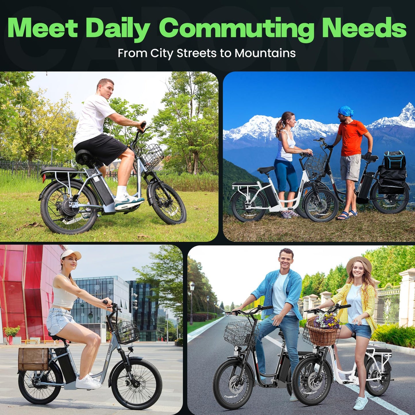 Caroma Peak 500W Electric Scooters with Seat,Step Thru Electric Bicycle 36V Removable Lithium-Battery,15Miles Max Range,20MPH Commuting Electric Bike for Adults&Teens,Shock Absorber,Gray Blue