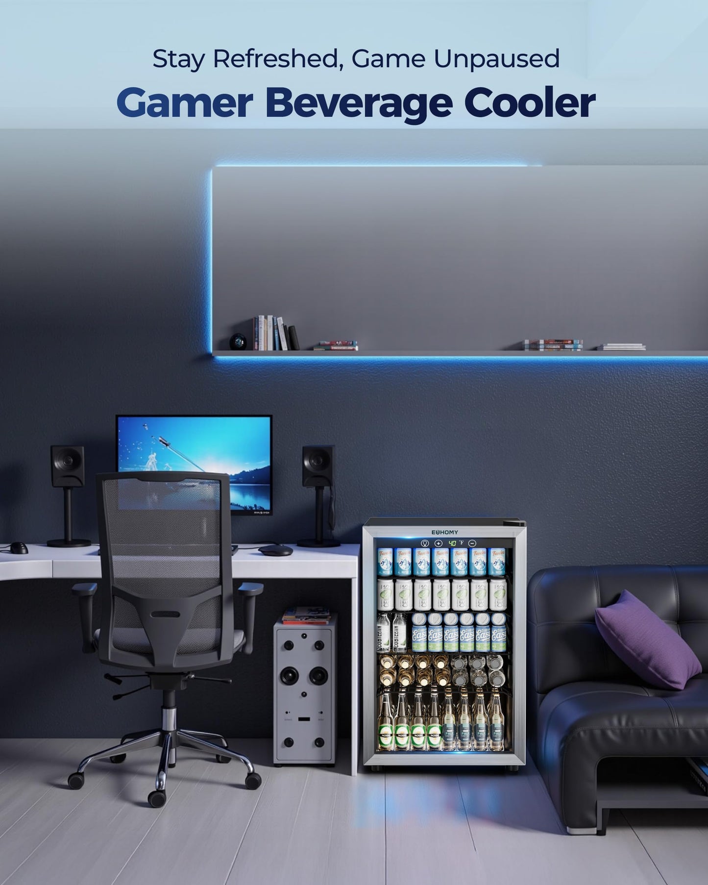 EUHOMY 4.5 Cu.ft Beverage Refrigerator and Cooler, 145 Can Mini fridge with Glass Door for Soda Beer Wine, Small Drink Dispenser with Digital Adjustable Thermostat for Home Office Bar