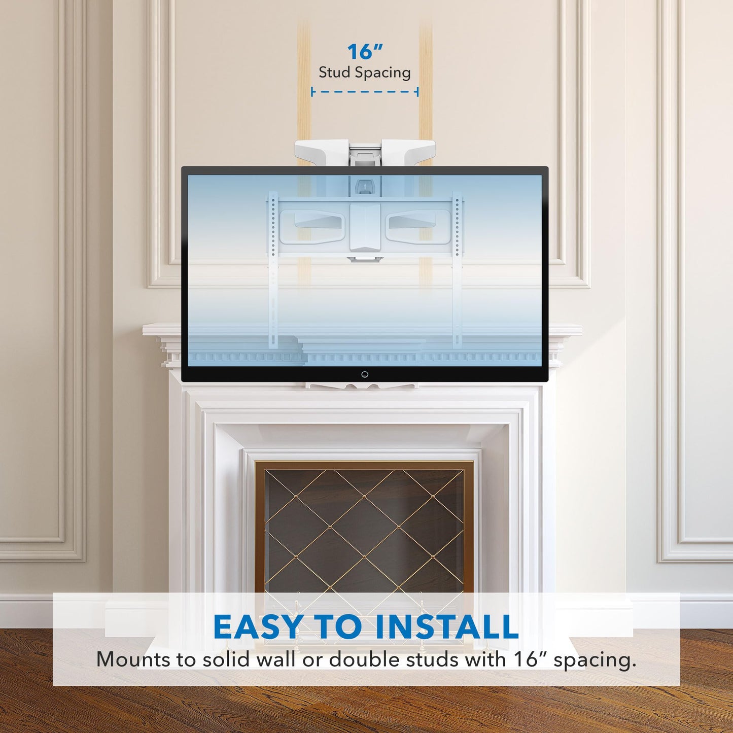 MOUNT-IT! Motorized Fireplace TV Wall Mount | Remote Control Electric Pull Down Mantel Mounting Bracket, Up to 77 Lbs Weight Capacity, Height Adjustable, Swivel, VESA 600x400 Compatible, White