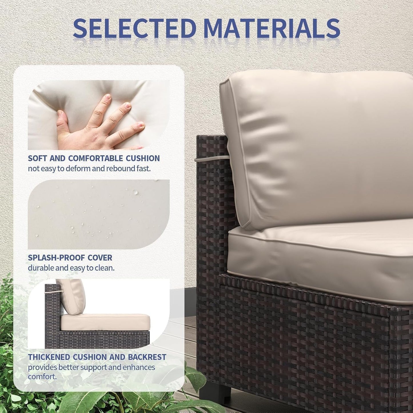 Patio Furniture Set, 7 Pieces Outdoor Sectional Sofa Set with Dining Table & Thickened Cushions, All-Weather PE Wicker Patio Furniture for Garden Lawn Deck, Brown & Beige
