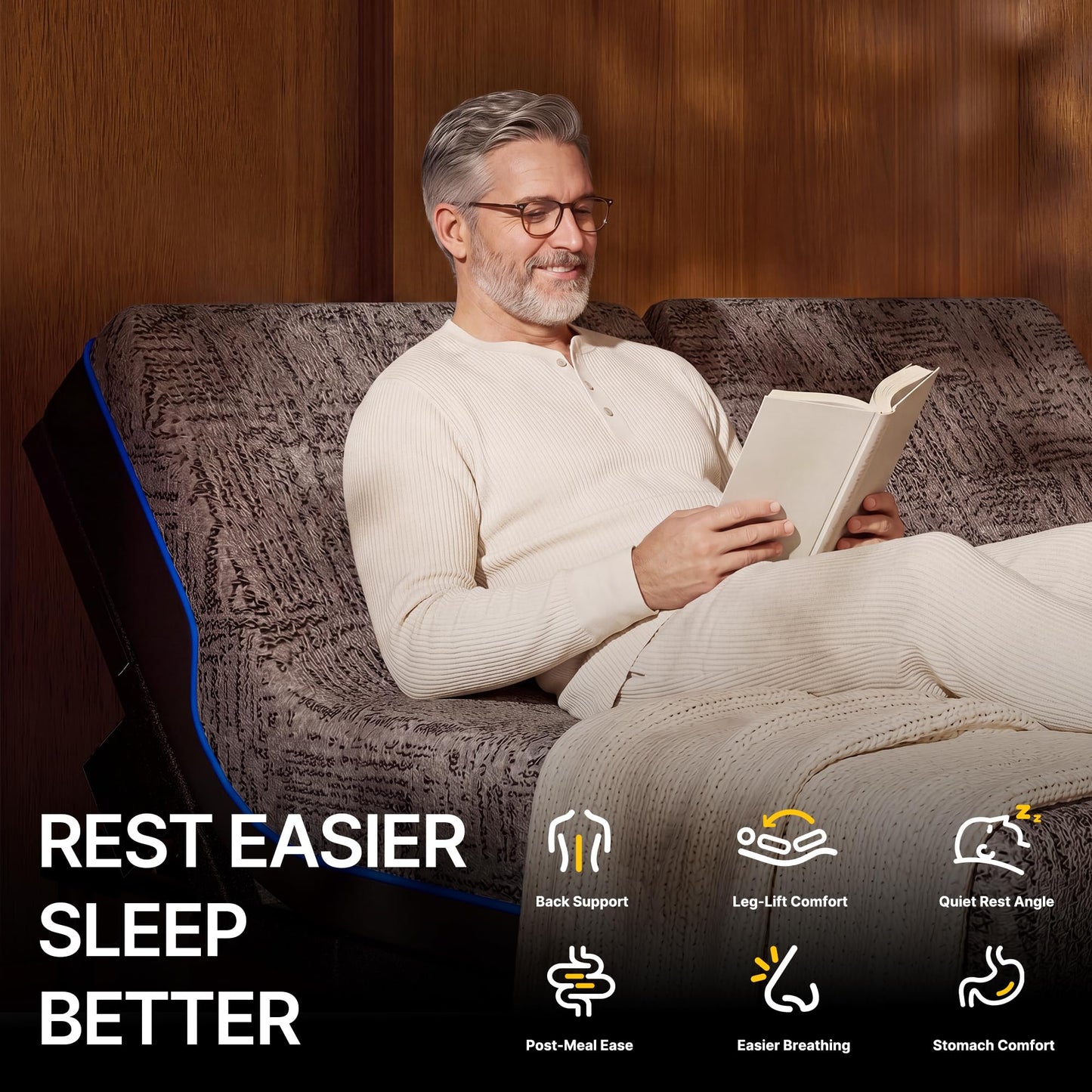 AMADA HOMEFURNISHING Split King Adjustable Bed Set, 3-Motor Adjustable Bed with Massage, Head & Foot Lift, Headrest Tilt, Zero Gravity, Anti-Snore, App & Remote Control, Easy Setup