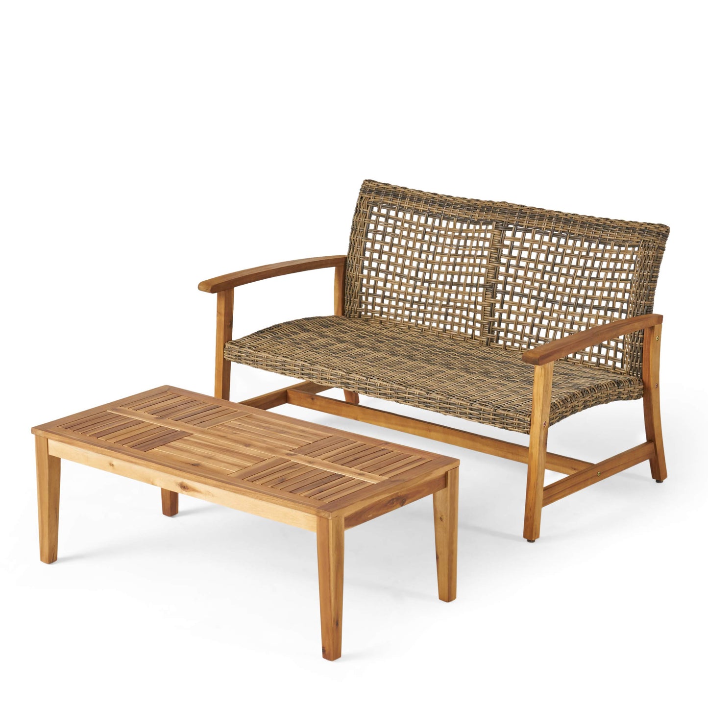 Christopher Knight Home Hamptom Outdoor Acacia Wood and Wicker Conversation Set with Loveseat, Gray