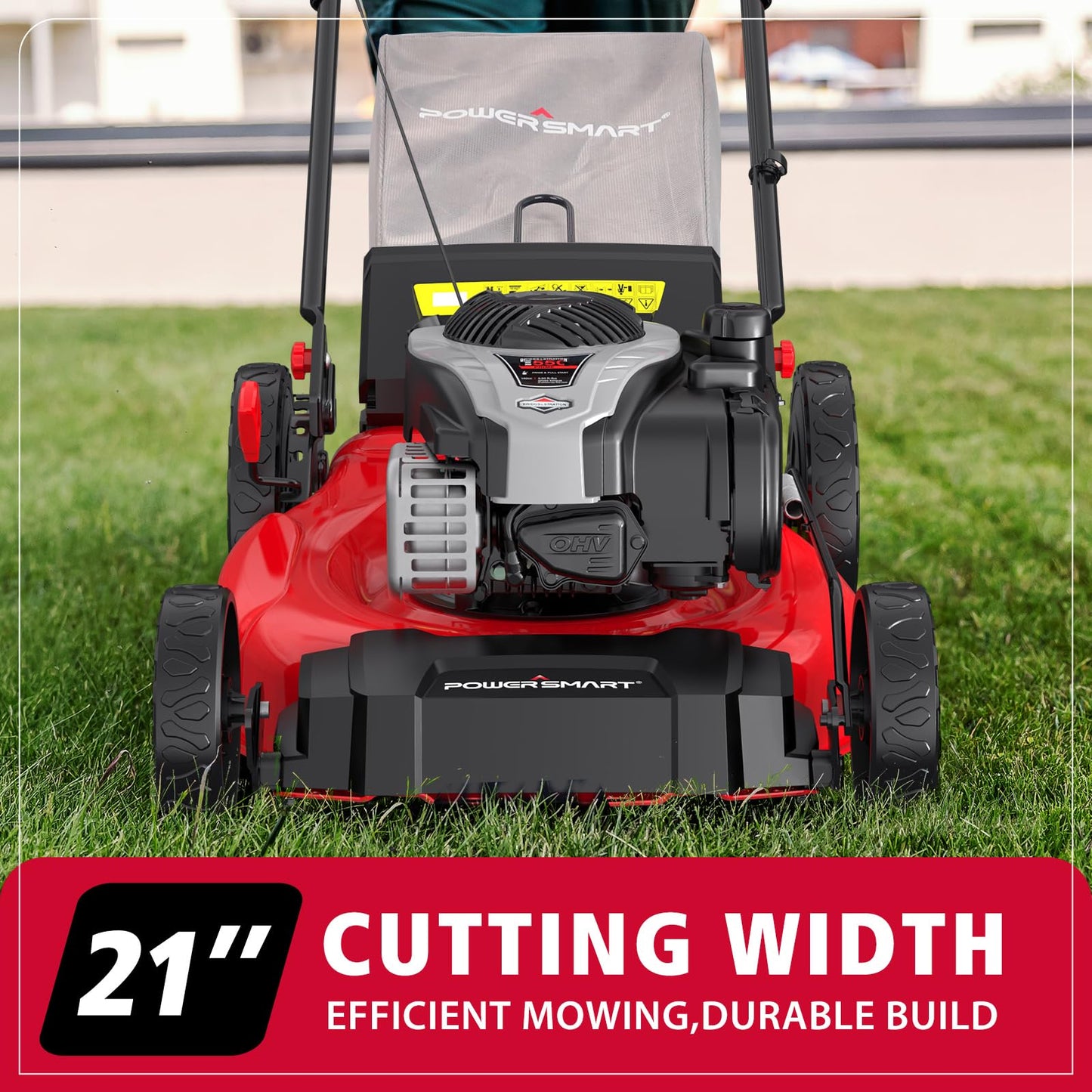 PowerSmart 21-Inch 3-in-1 Gas Self-Propelled Lawn Mower,140CC OHV Engine,Bagging/Mulching/Rear Discharging, 6 Cutting Heights, Durable Steel Deck, Rear-Wheel Drive, for Garden, Yard
