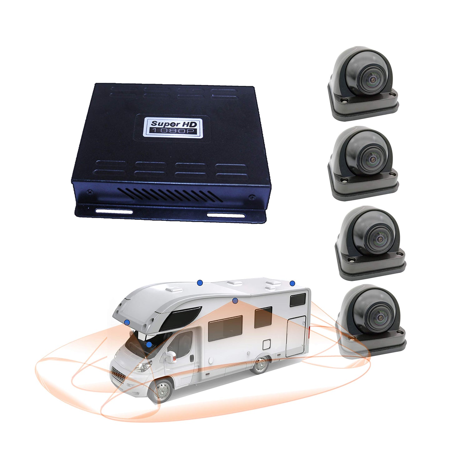 Weivision Hd 1080P 360 Degree Bird View Car DVR Recording Panoramic View All Round Rear View Camera for Bus Truck School Bus Fire Engine Touring Van Motorhome Caravan