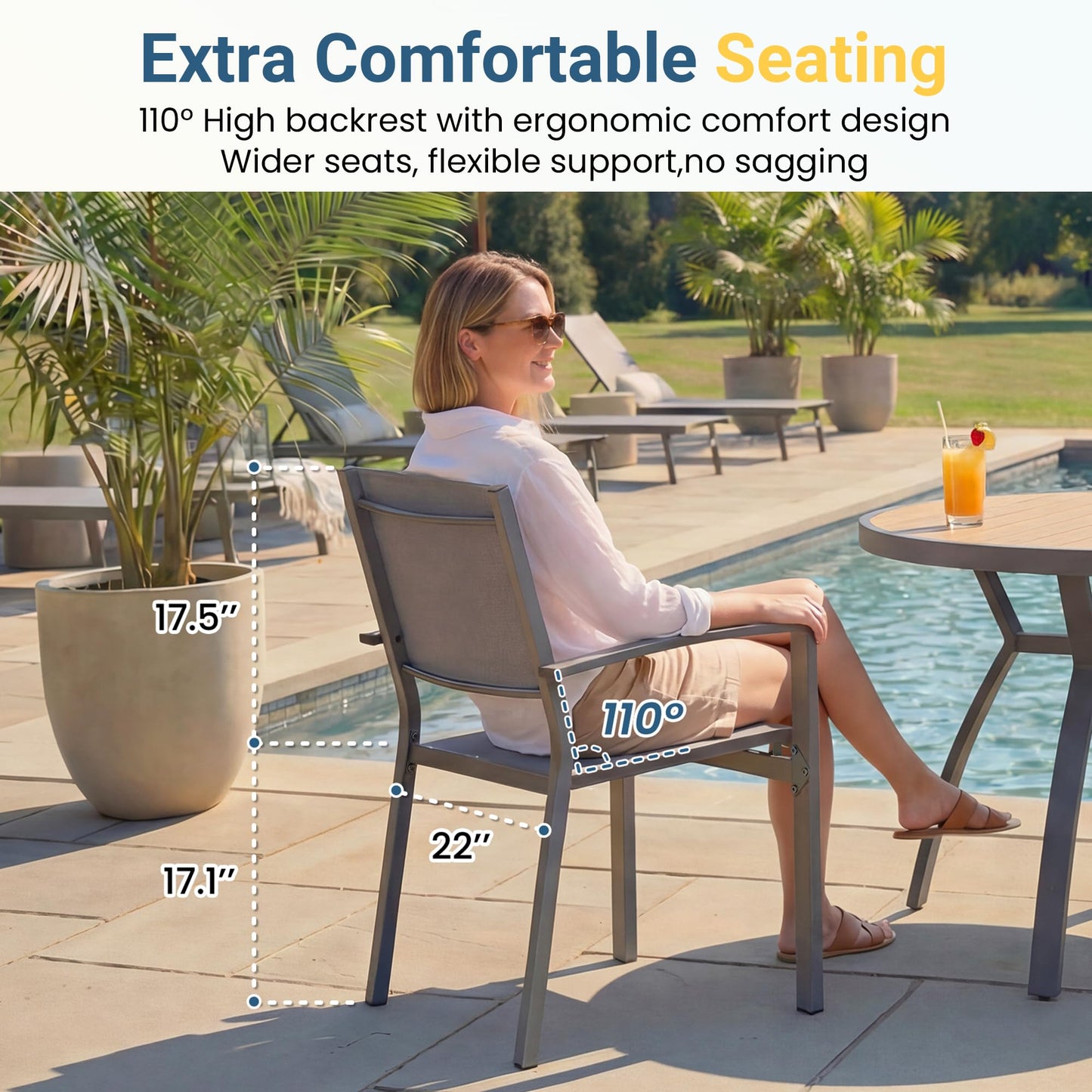 Patio Table and Chairs for 6, Outdoor Patio Dining Furniture Set with Aluminum Table and Metal Textilene Chairs, All-Weather Patio Table Set with HDPS Rectangular Tabletop for Garden Porch