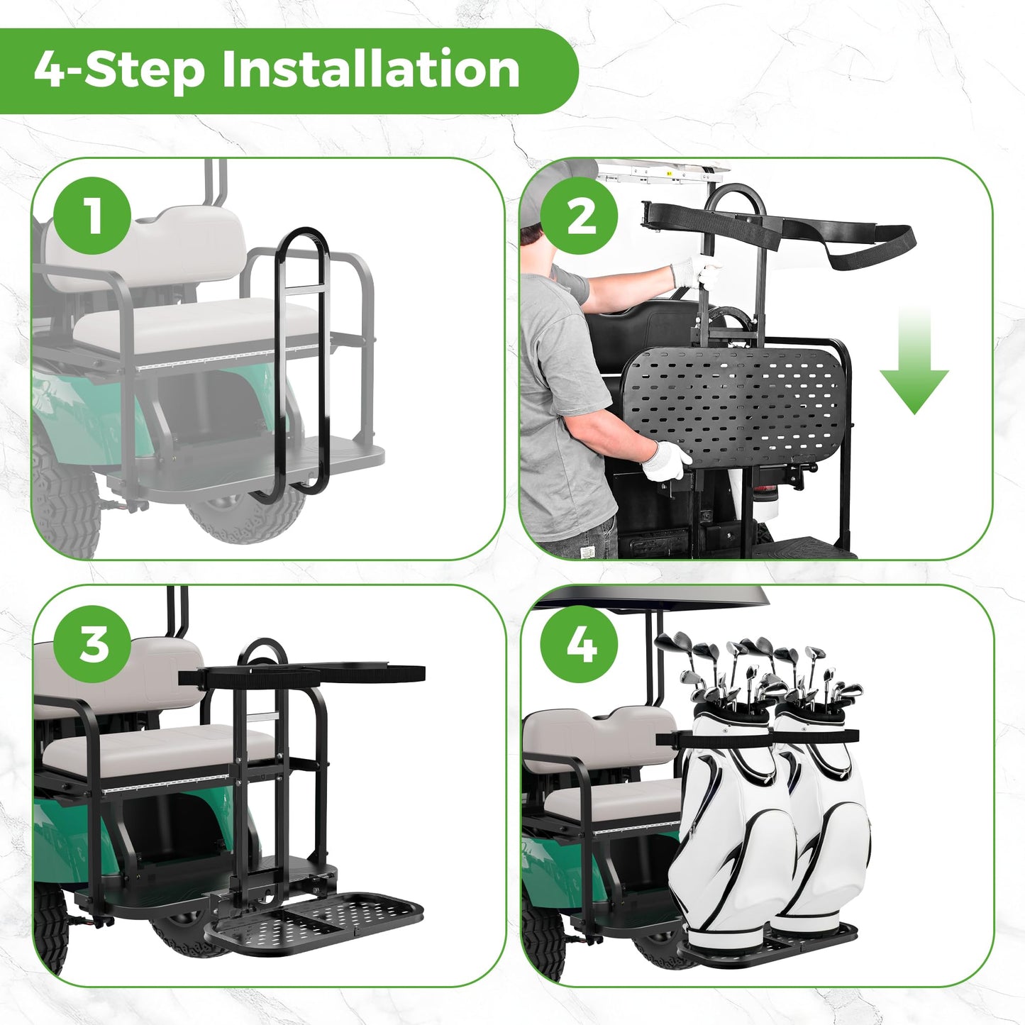10L0L Universal Foldable Golf Cart Rear Seat Bag Holder Compatible with Yamaha/EZGO/Club Car, Fits Safety Grip Bar Maximum Wide 8in, No Drilling, Space Saving (New for 2026)