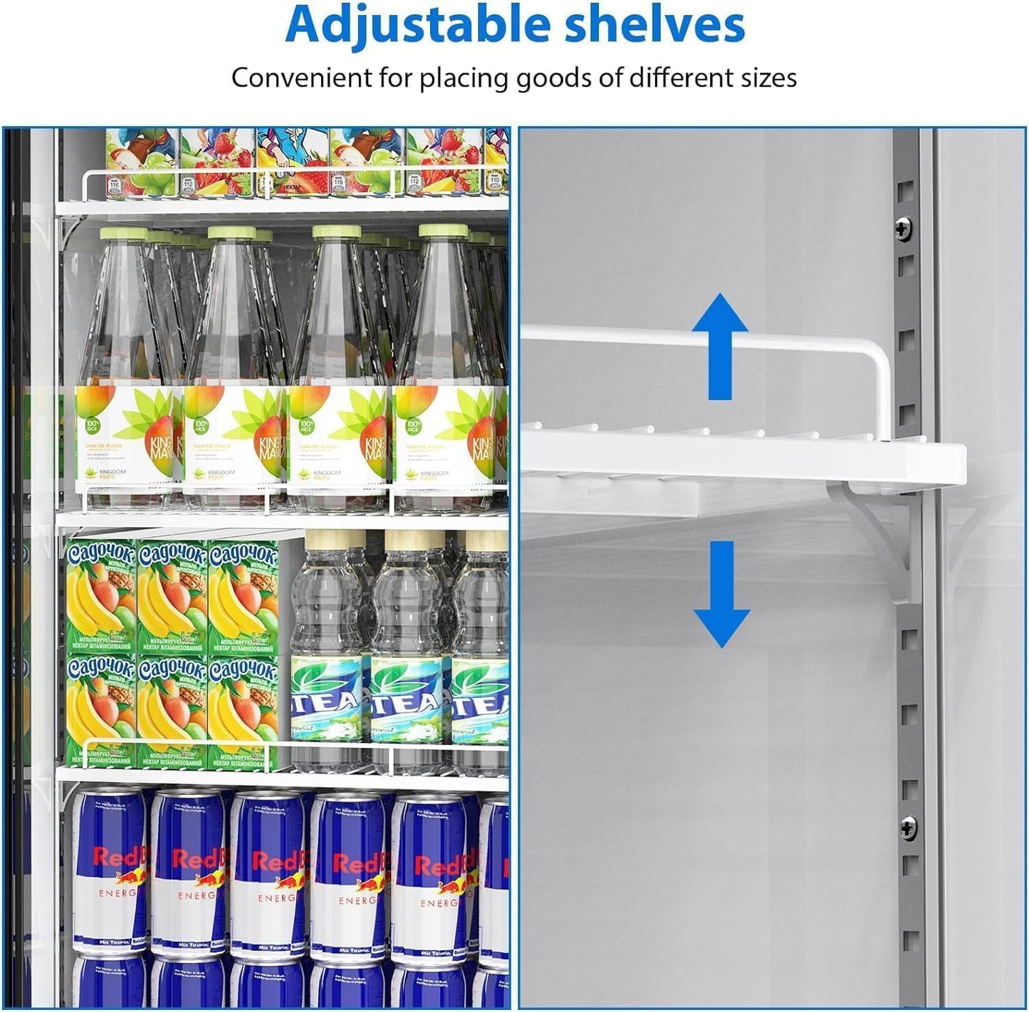 Commercial Refrigerator, 25.3 Cu Ft Commercial Merchandiser Refrigerator, Upright Beverage Display Cooler with 2 Glass Door and LED Light, Large Business Cooler for Home Restaurant Grocery Stores