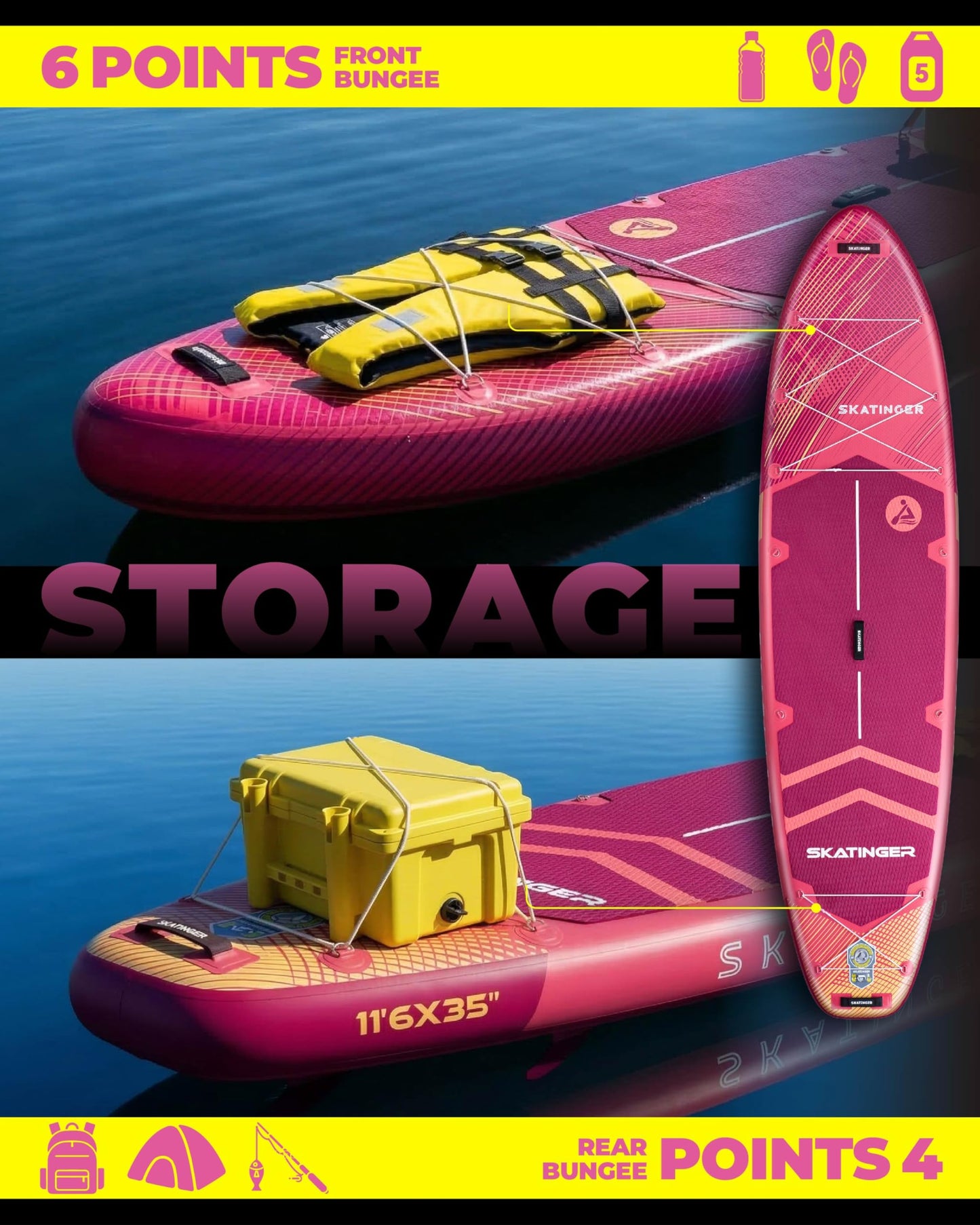 Skatinger 11'6×35" Super Wide Inflatable Paddle Board, Ultra Stable Stand Up Paddleboards for 450lb/3 People/Family/Big Size w/Shoulder Strap, 100L Backpack, All-Round Sup Board, US Fin