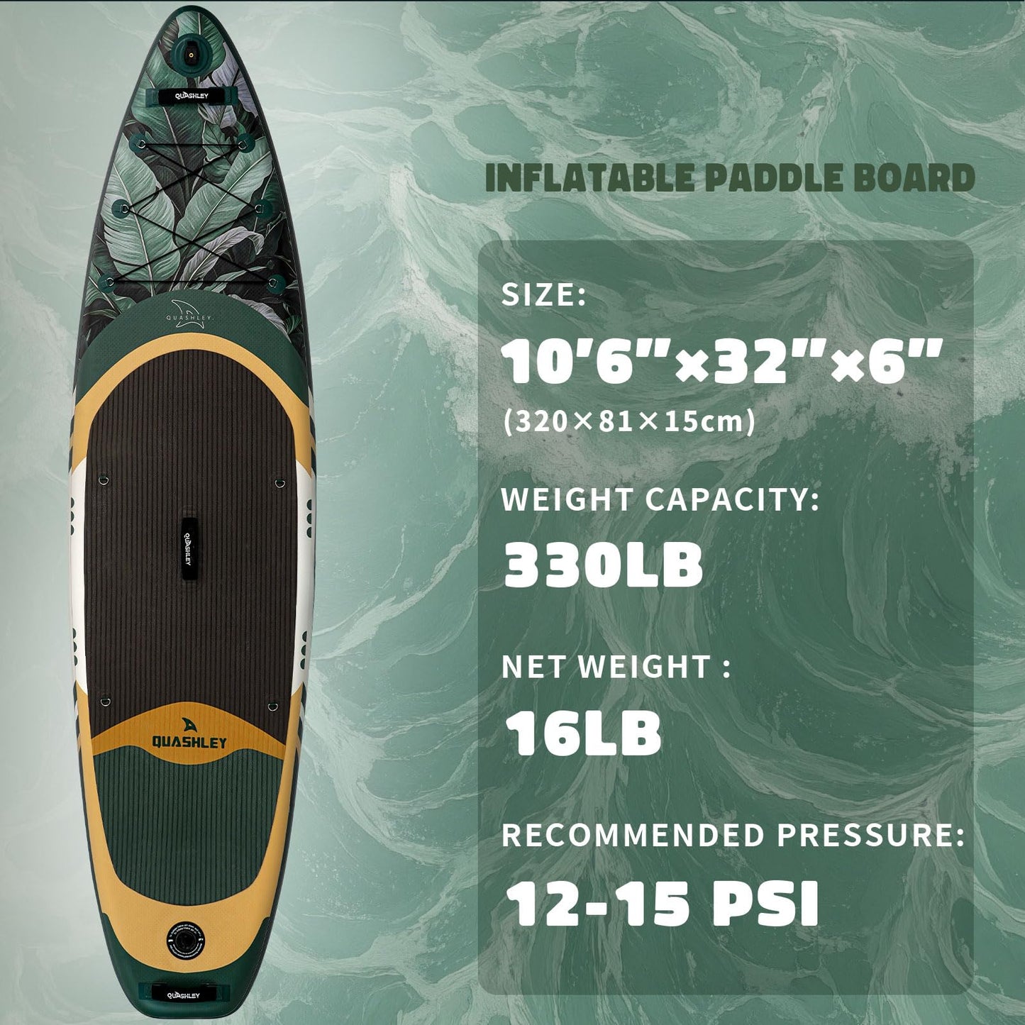 Quashley Inflatable Paddle Board 10.5'*32" Stand Up Paddleboards Inflatable with Premium SUP Accessories,Durable Material and Non-Slip Deck,Removable Paddle Fins Green