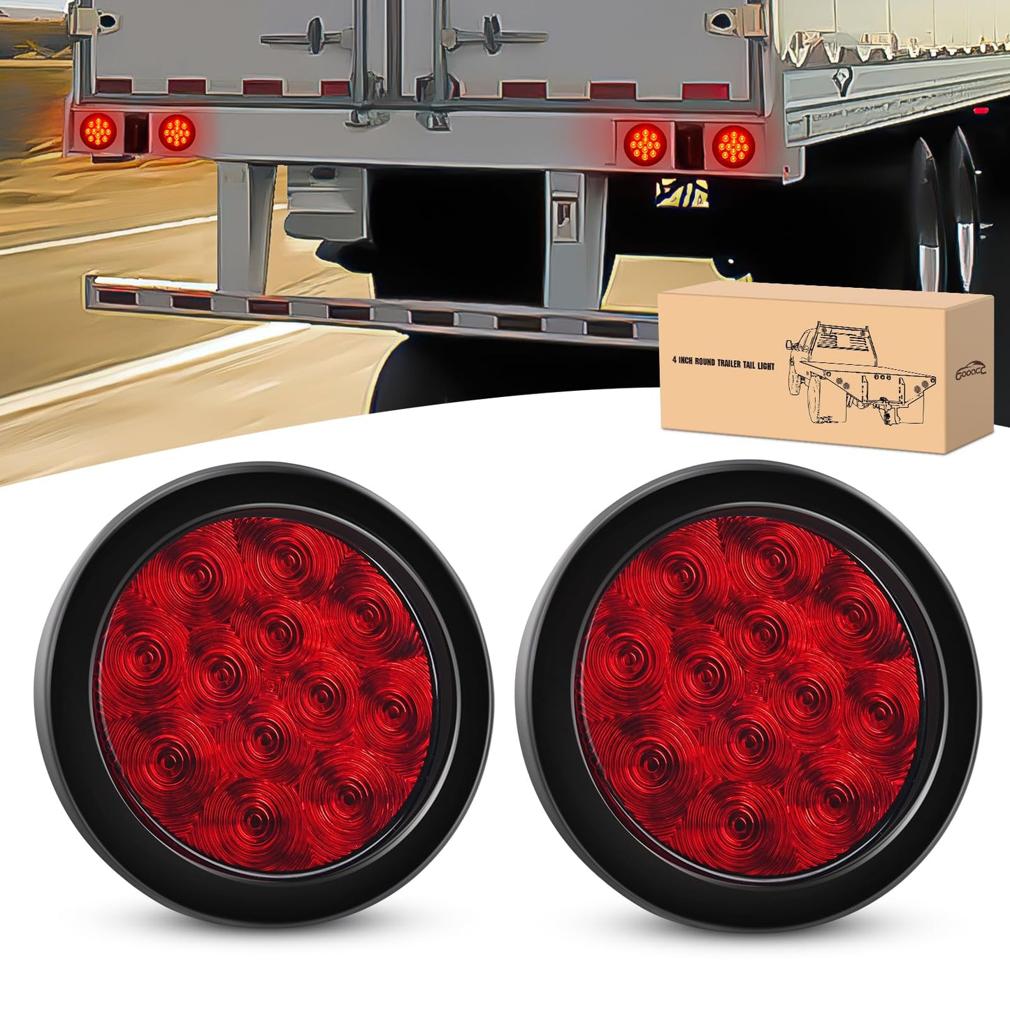 GOOACC Trailer Tail Light 12LED Red Stop Brake Turn Signals 4Inch 2PCS IP67 Waterproof Model Tail-11