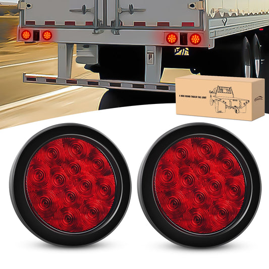 GOOACC Trailer Tail Light 12LED Red Stop Brake Turn Signals 4Inch 2PCS IP67 Waterproof Model Tail-11