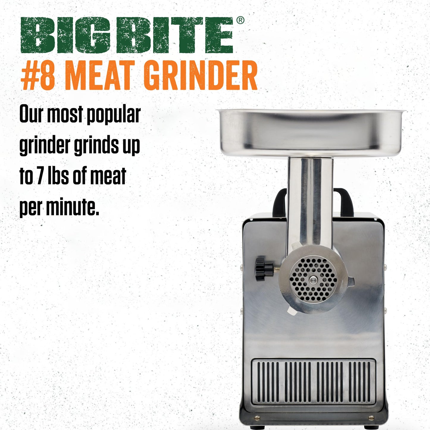 LEM Products BigBite #8 Meat Grinder, 0.5 HP Commercial-Quality Stainless Steel Electric Meat Grinder for Home Use, Heavy-Duty Food Processor for Grinding, Sausage Stuffing, Cooking
