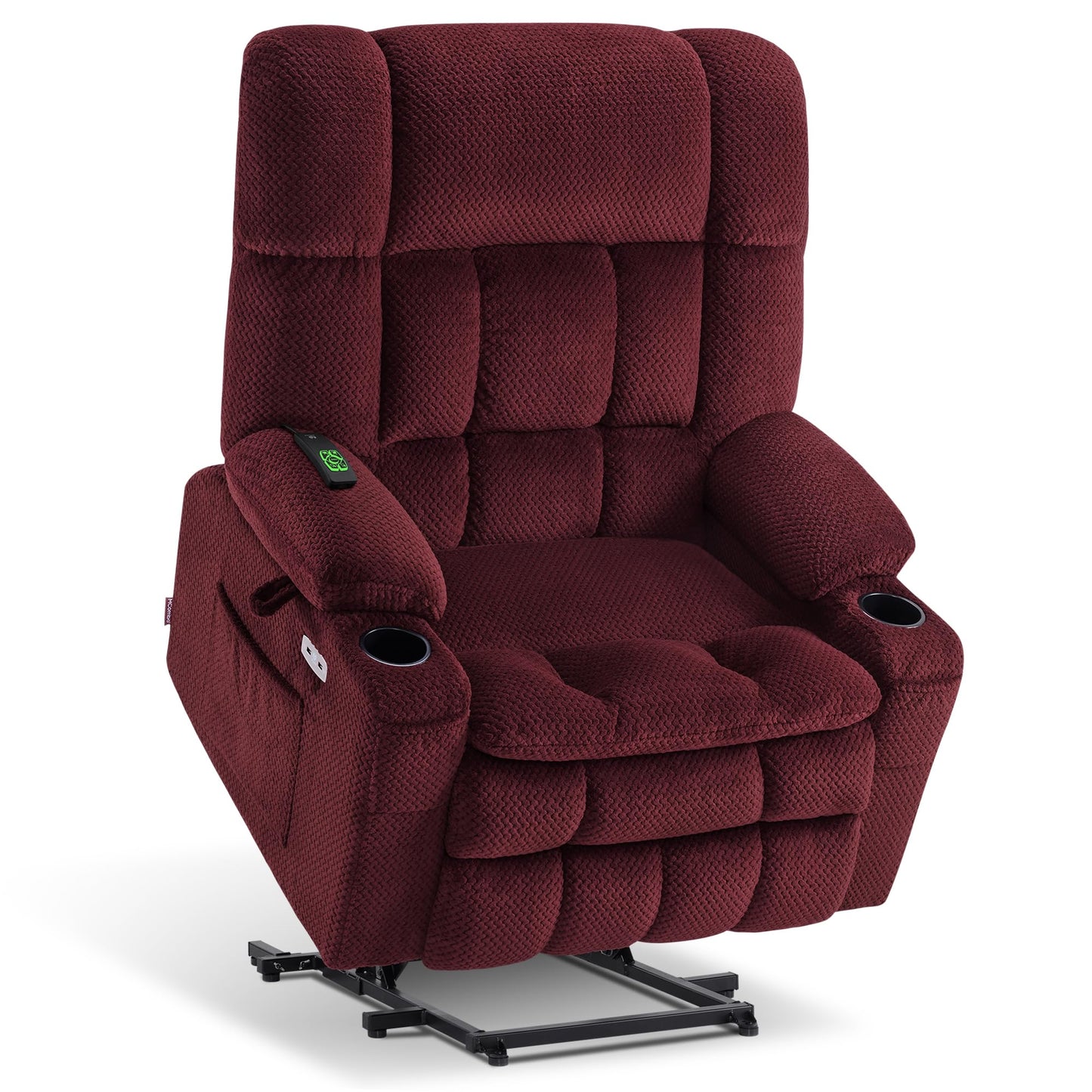 MCombo Oversized Power Lift Recliner Chair for Elderly, Dual Motor Lift Chair with Heat and Massage, Lay Flat Lift Chair for Big and Tall, Cup Holders, Fabric R7891 (Oversize, Burgundy)