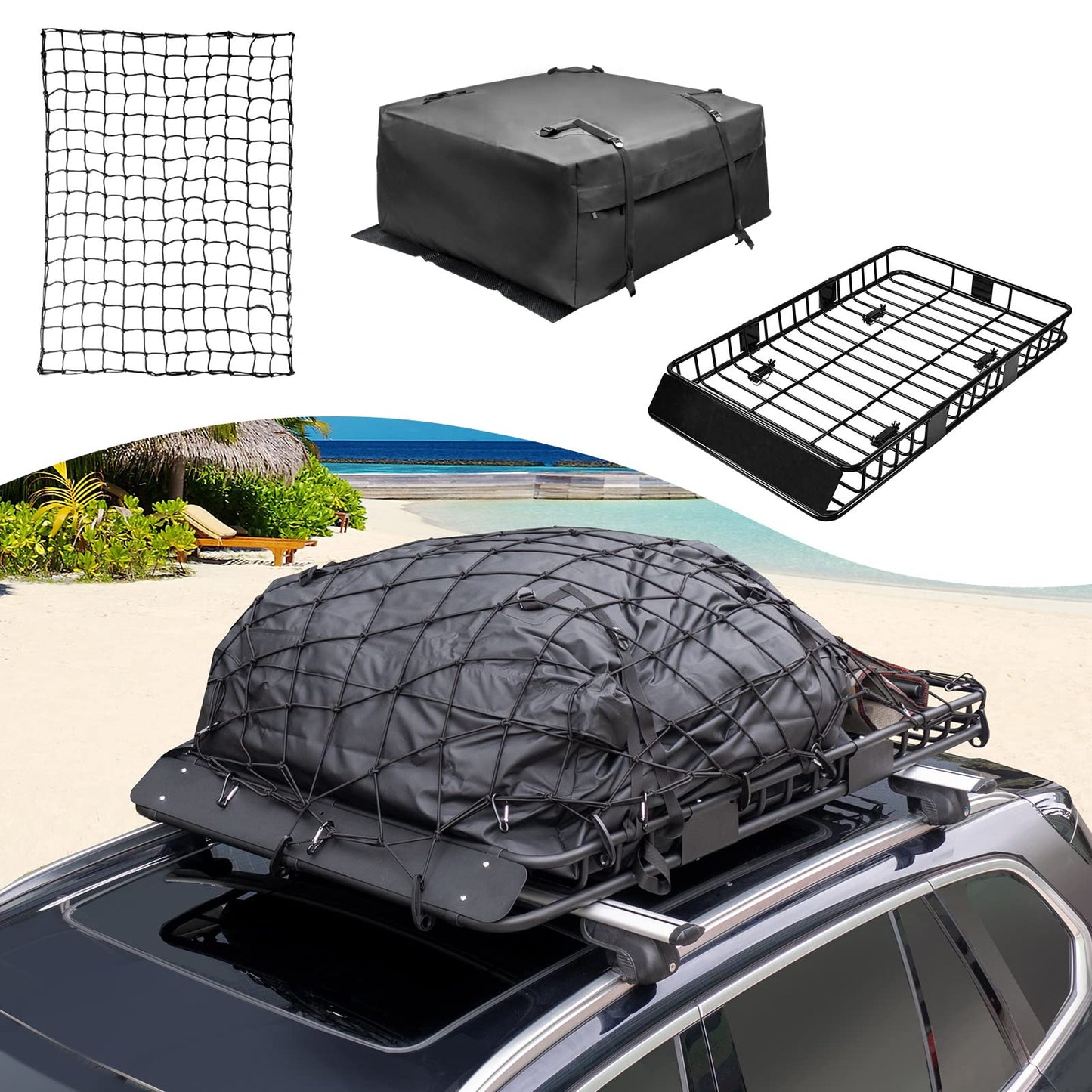 Leader Accessories 64"x39"x4" Roof Rack Cargo Basket with Cargo Bag & Net