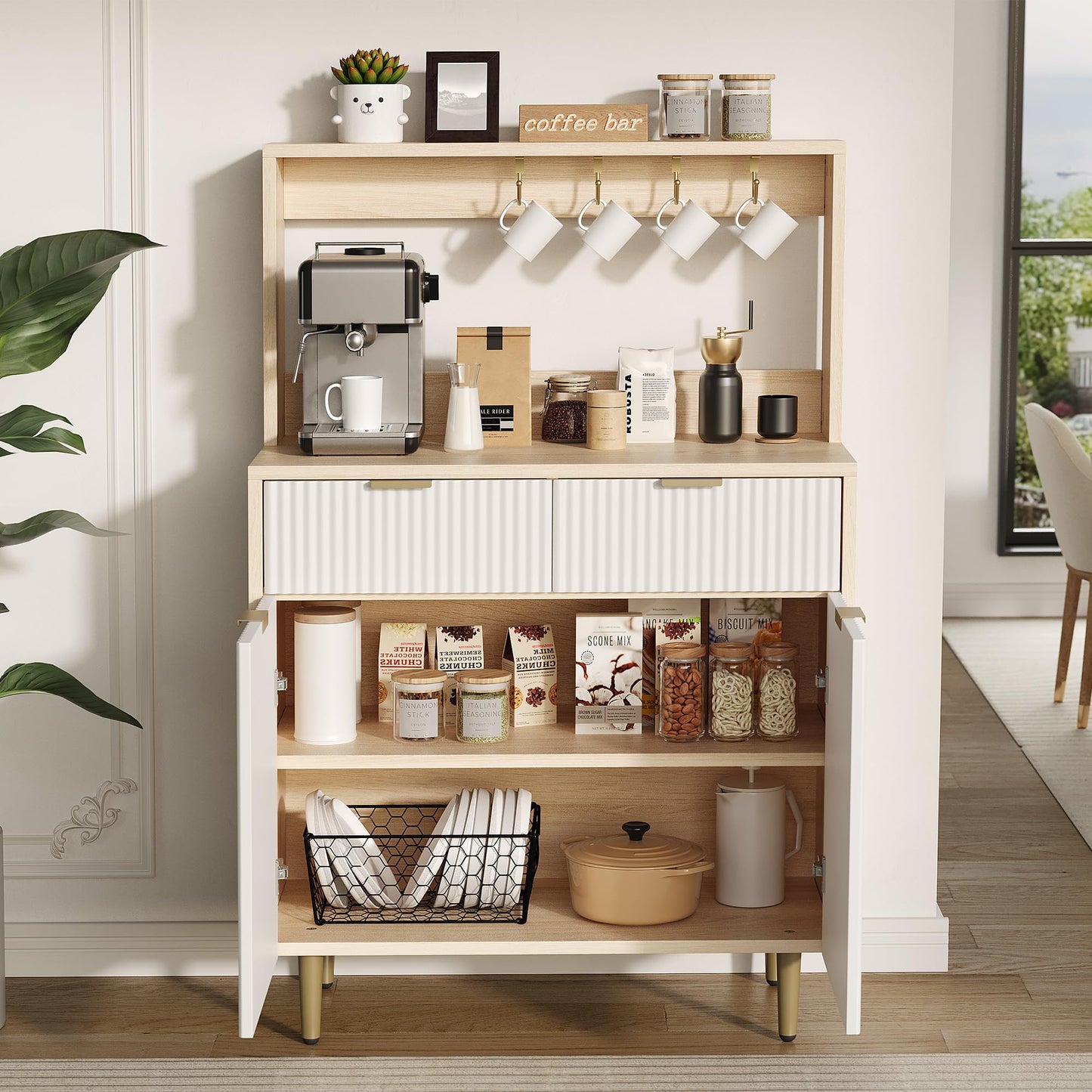 IDEALHOUSE 2-Door Sideboard Buffet Cabinet with 2 Drawers, Wood Storage Cabinet for Dining Room, Kitchen, and Living Room, Coffee Bar Console Table