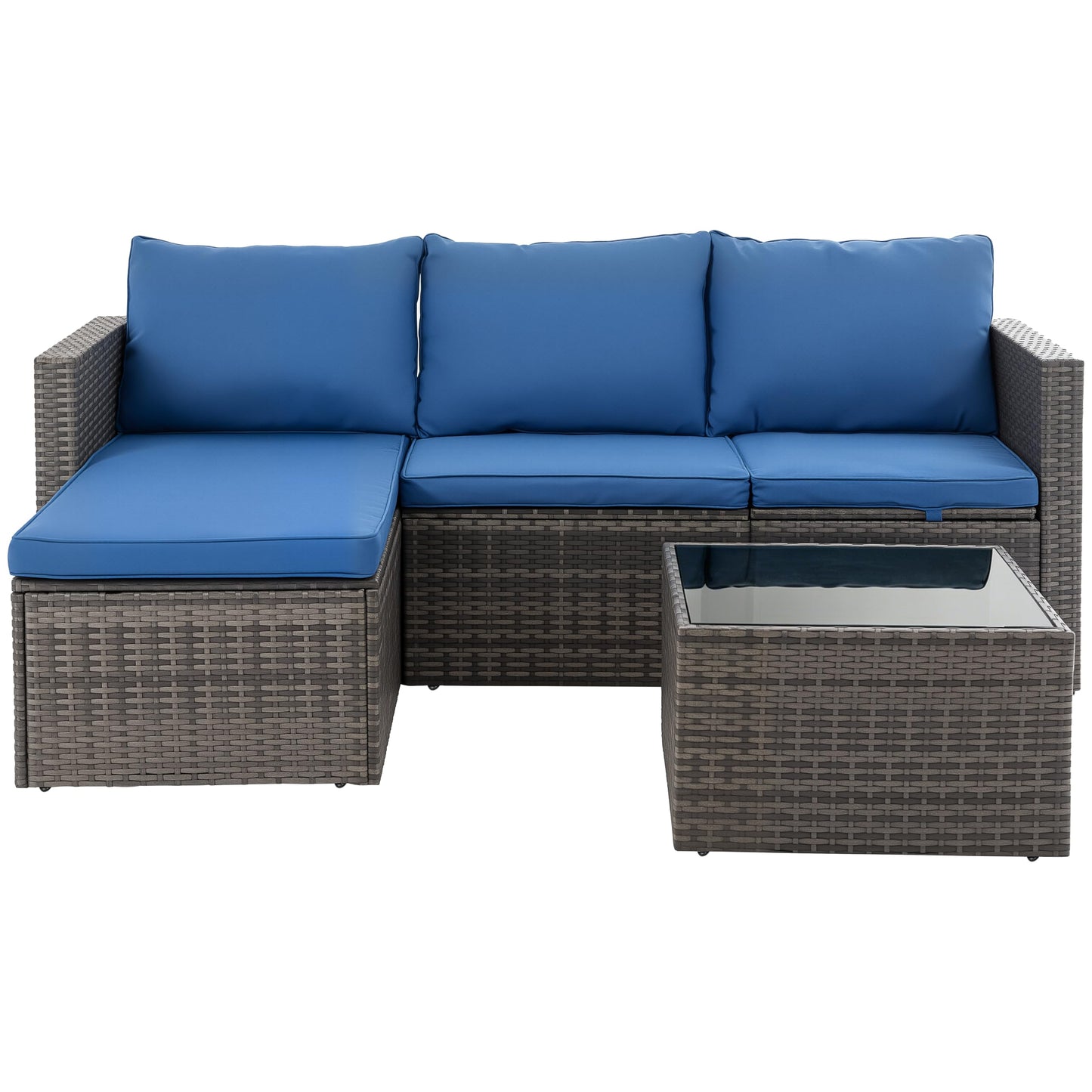 Shintenchi 4 Pieces Patio Furniture Set, 2-in-1 Convertible Sectional Sofa & Chaise Lounge, All-Weather Wicker Rattan Sofa Couch with Cushions & Coffee Table for Yard, Garden, Porch, Poolside