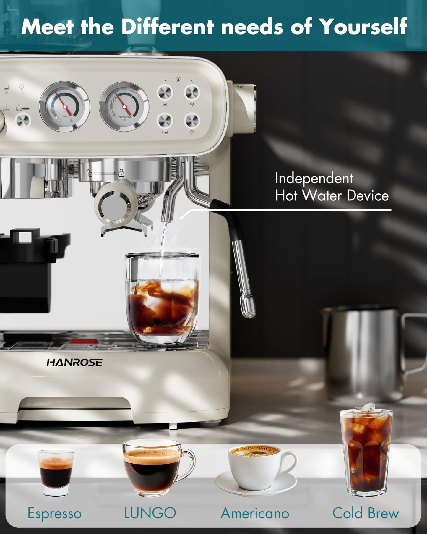 Hanrose Espresso Machine With Grinder, 20 Bar Espresso Machine with Milk Frother Steam Wand, Espresso Machines for Home, Expresso Coffee Machines Professional, Cappuccino Latte Machine