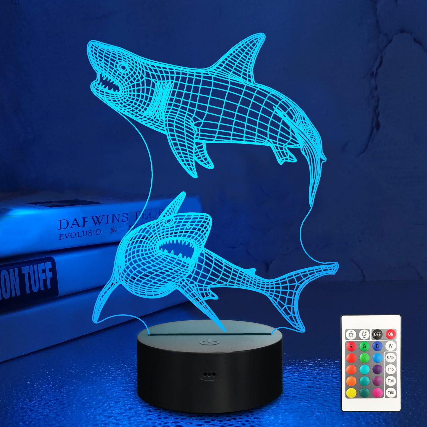 Lampeez 3D Shark Night Light - Multicolored Acrylic Lamp with Remote Control