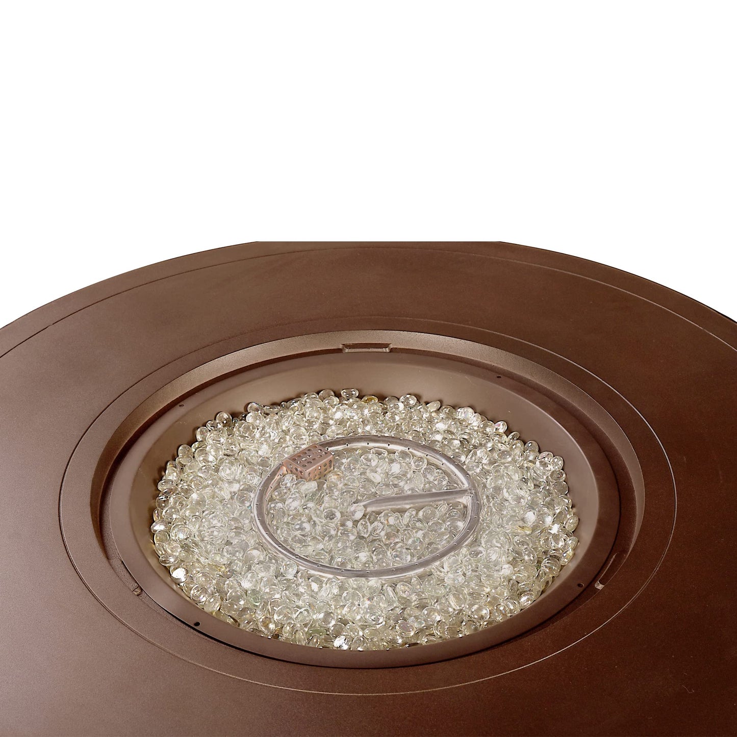 Oakland Living Round 44 in. x 44 in. Aluminum Propane Fire Pit Table with Glass Beads, Two Covers, Lid, 57,000 BTUs in Brown Finish