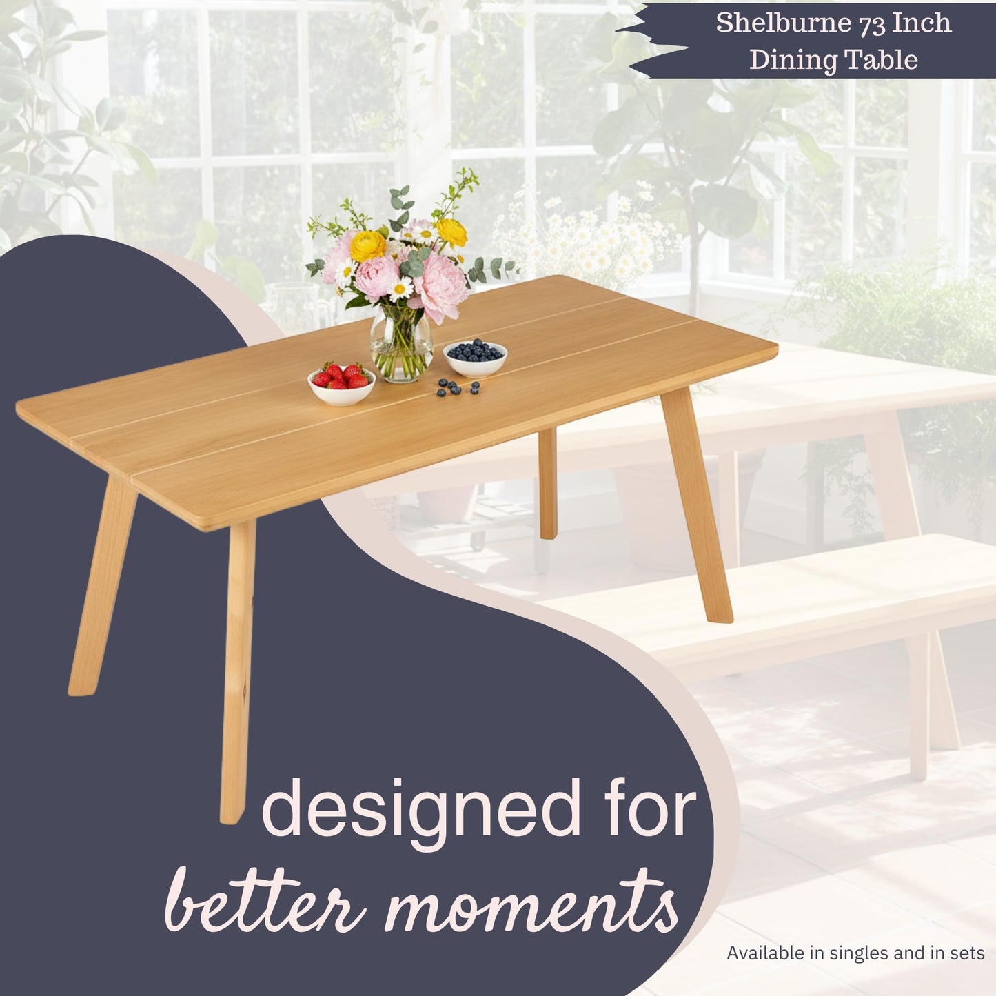 Alaterre Furniture Shelburne Dining Table for 4-6 – Modern Farmhouse 73-Inch Dining Table with Rectangular Wood Top, Solid Birch Legs, and Maple Veneer for Kitchen and Dining Room