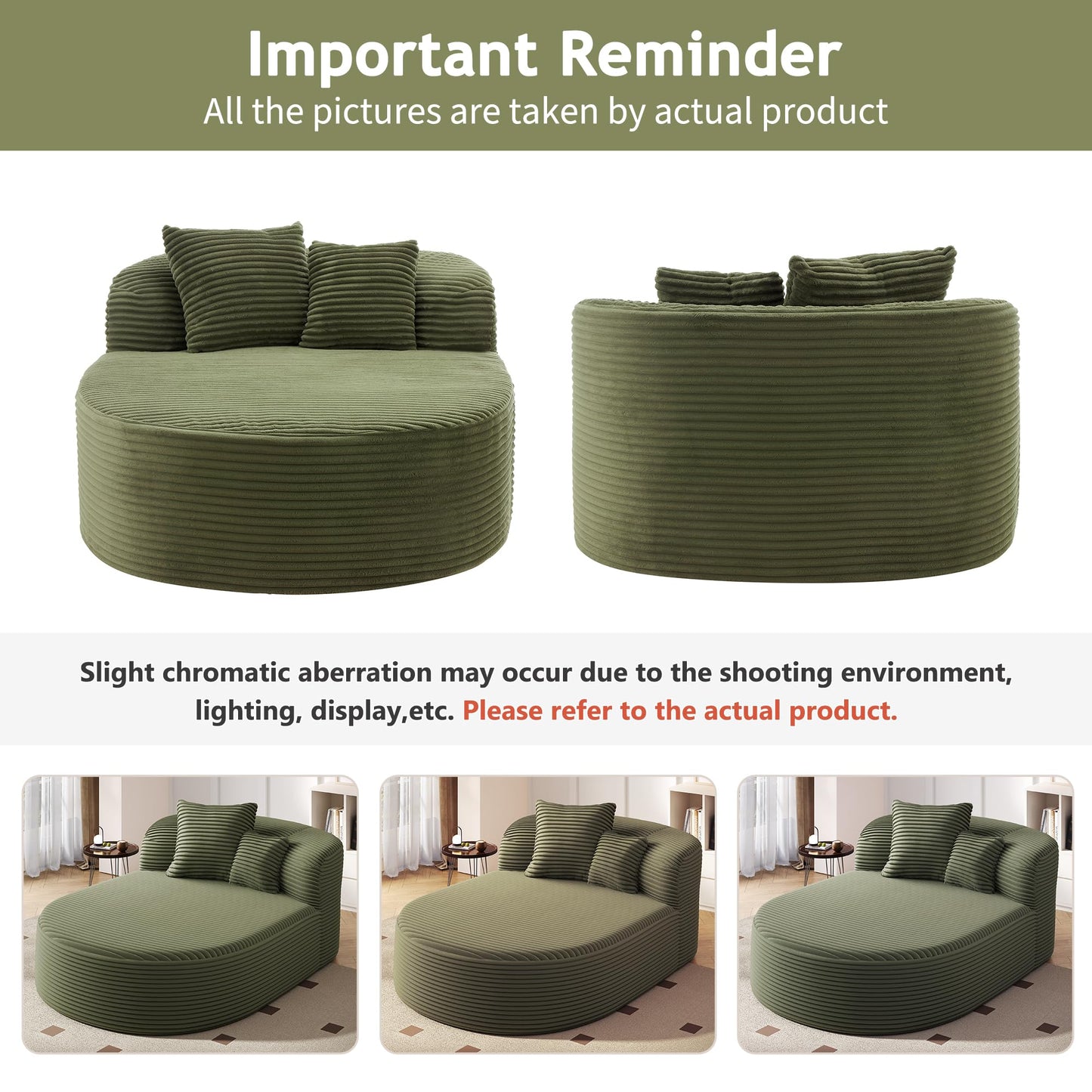 51.6-Inch Fluffy Corduroy Boneless Sleeper Daybed Oversized Single Recliner Foam Cloud Lounge Chaise,Floor Cloud Sofa Chaise W/2 Toss Pillows for Bedroom Living Room