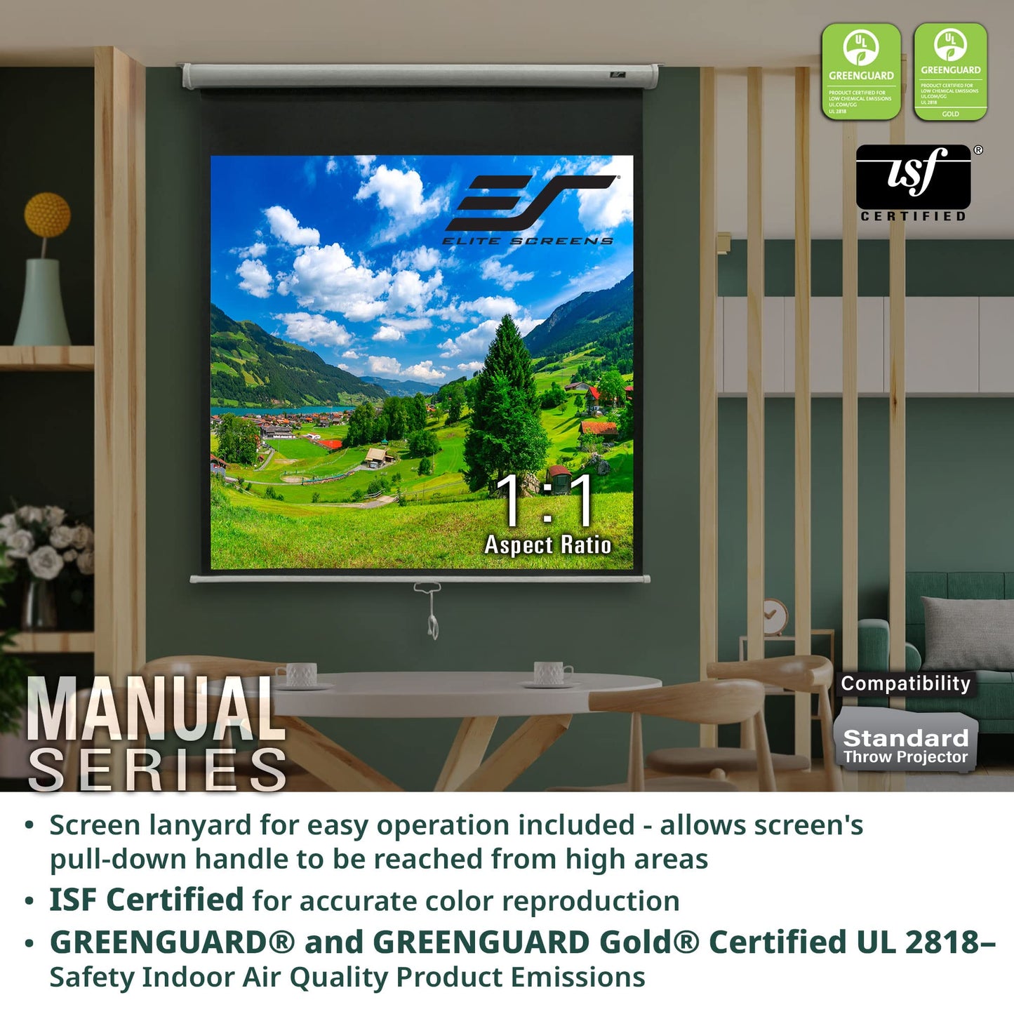 Elite Screens Manual Series, 150-INCH 16:9, Pull Down Manual Projector Screen with AUTO LOCK, Movie Home Theater 8K / 4K Ultra HD 3D Ready, 2-YEAR WARRANTY, M150UWH2
