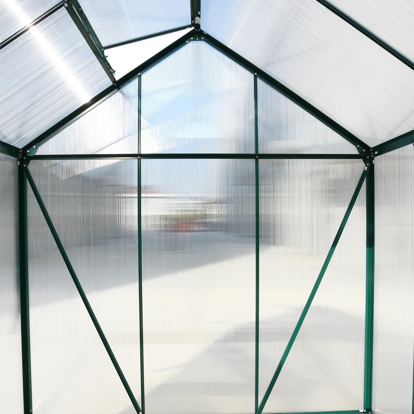 KEIKI 6.2x4.2FT Polycarbonate Greenhouse Walk-in Heavy Duty Outdoor with Aluminum Frame, Clear Panels, Rain Gutter, Vent, Sliding Door for Backyard Plant Nursery, UV Safe All Season, Green