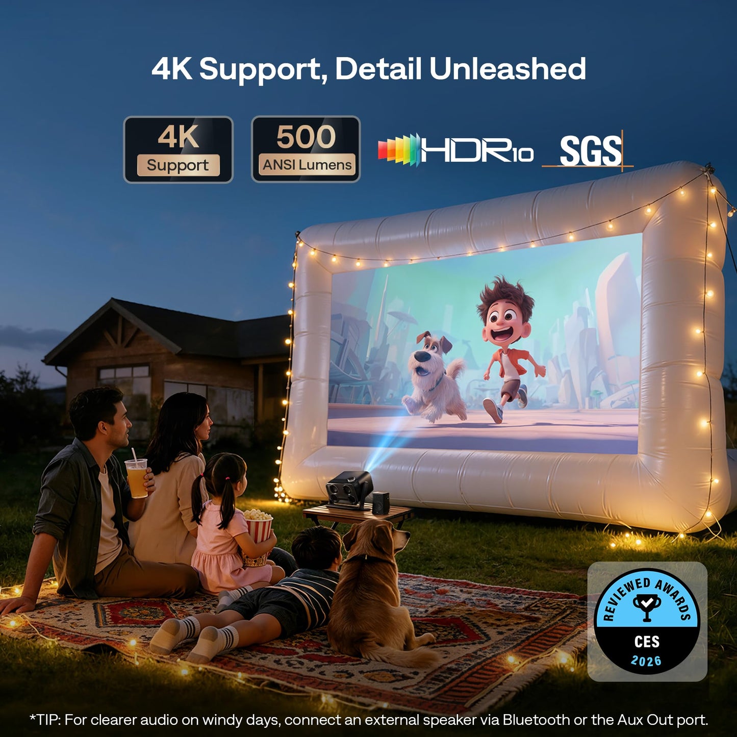 Aurzen BOOM mini Google TV Smart Projector with WiFi and Bluetooth, Voice Control, Family Mode, 20W Dolby Audio, Real-Time Focus,4K Supported Movie Projector for Bedroom/Home/Outdoor Live Sports,Black