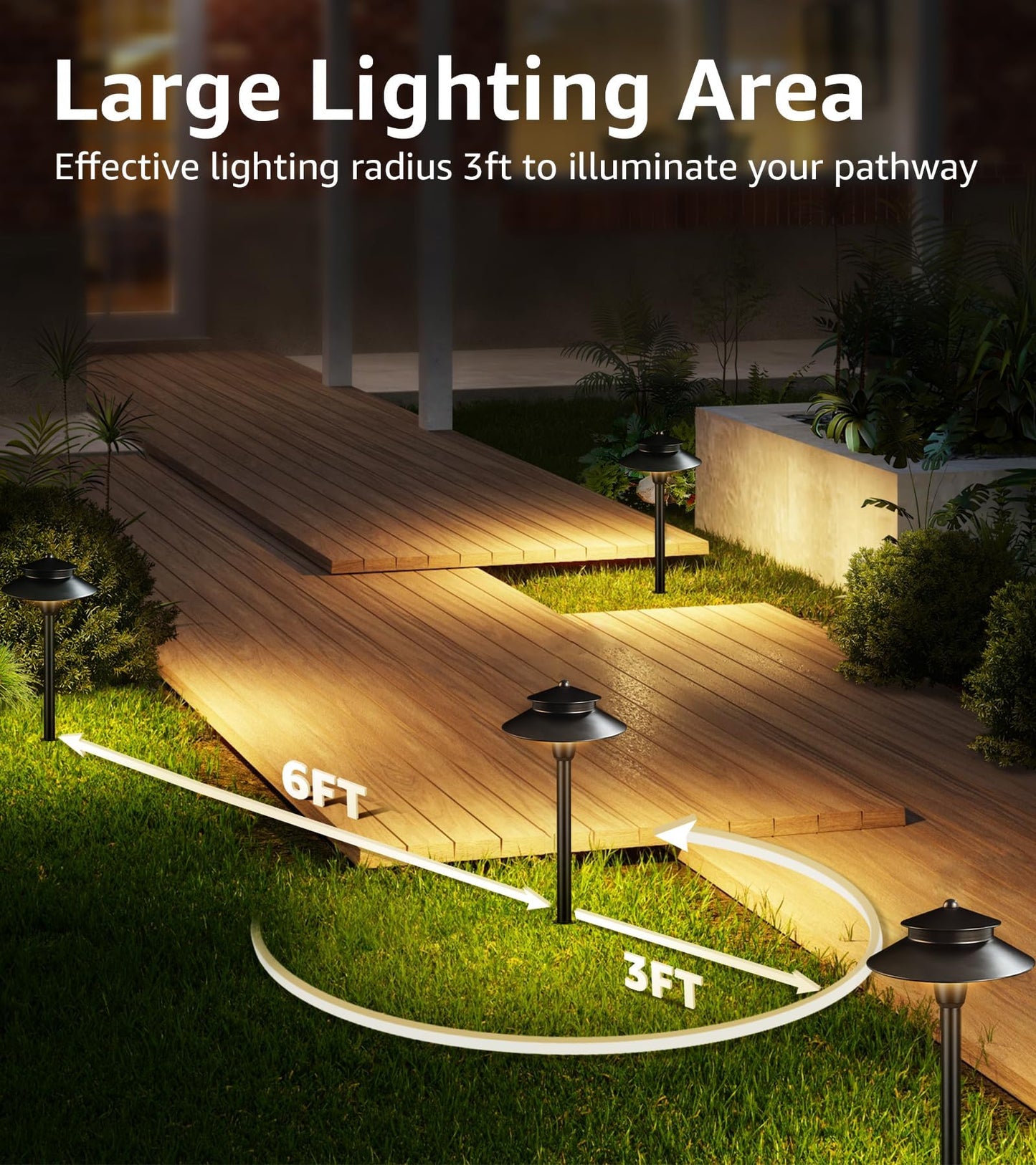 SUNVIE Low Voltage Pathway Lights 3000K LED, 7.1inx7.1inx21in, Black, Cast-aluminum, Model LSDWB0304C, 4 Pack