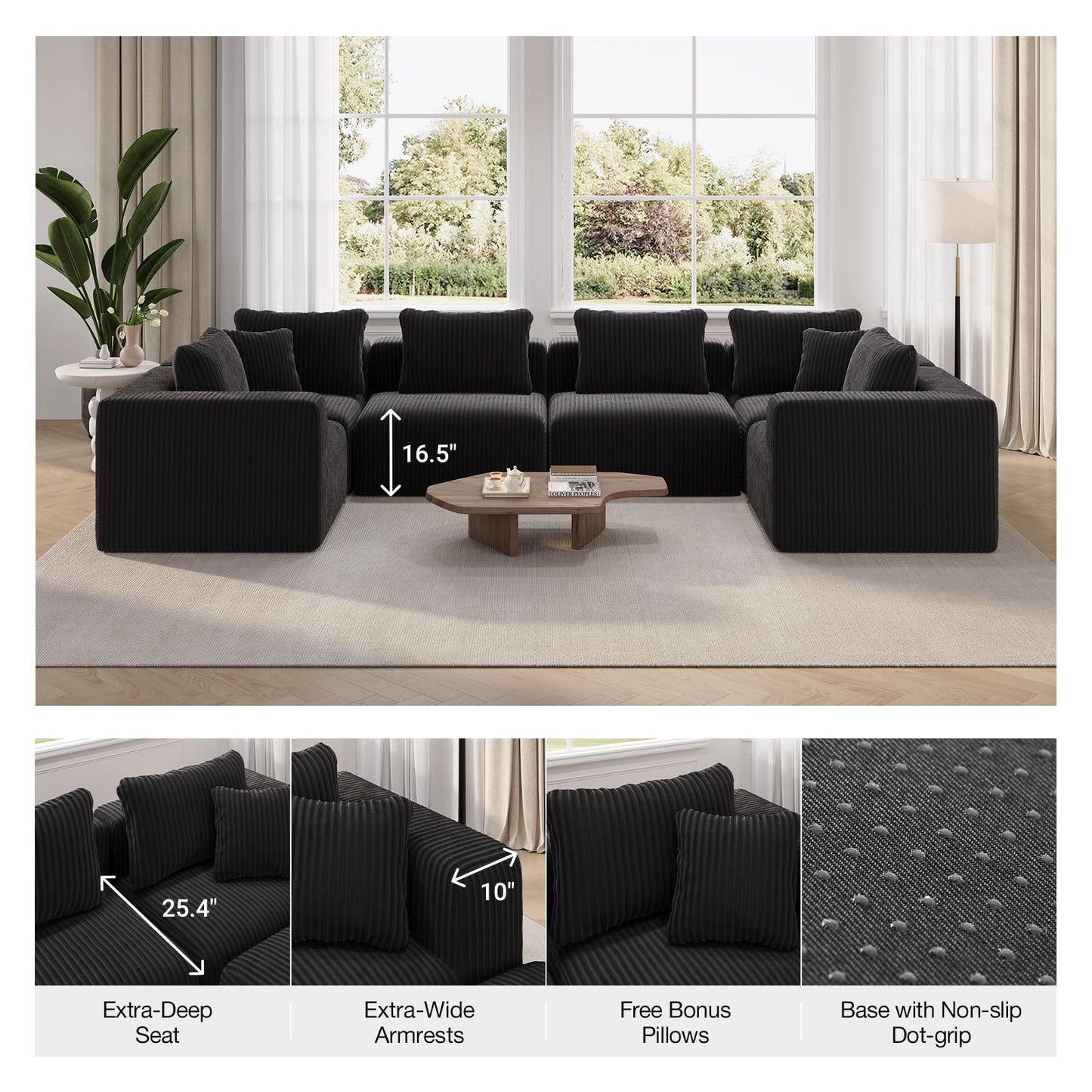Novilla 106" Modular Sectional Sofa, Modern Cloud Sectional Couch with Smarts Coil® Support, L-Shape Boneless Couch for Living Room Apartments Bedroom, No Assembly Required (3 Seat w/ 1 Ottoman)