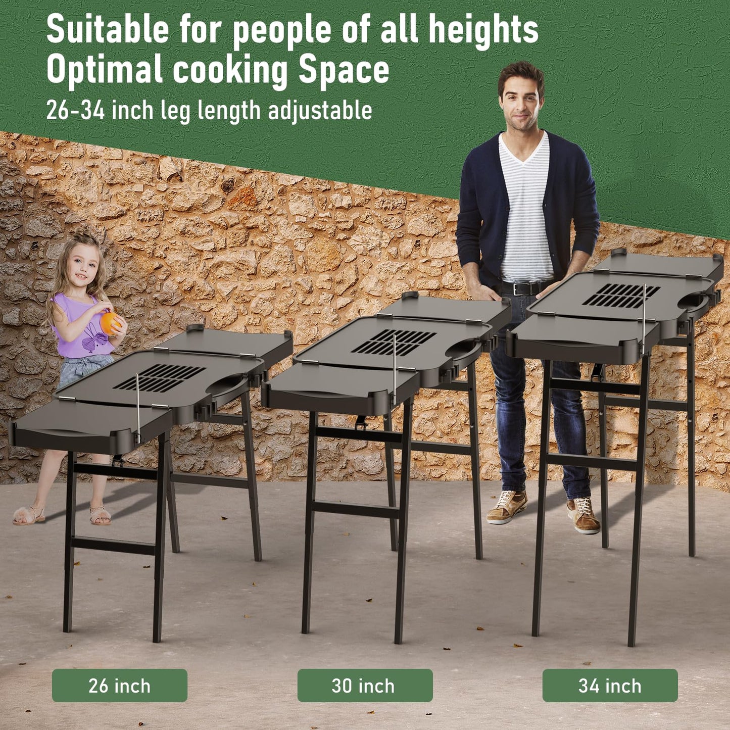 26"/30"/34" Portable Outdoor Grill Stand for Ninja Woodfire Outdoor Grill(OG701 OG850 OG951 OO101 Series), 51in Large Space, Upgrade Height & Quick-Fold Stand for Blackstone Griddle/Onni Pizza Oven
