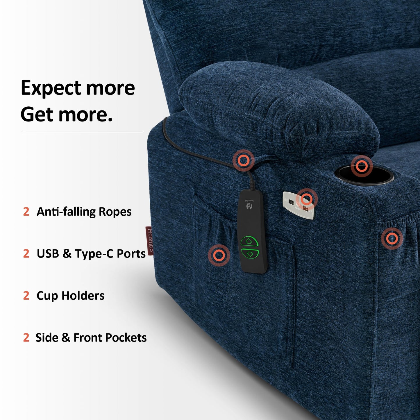 MCombo Power Lift Recliner Chair for Elderly, Lift Chair with Heat and Massage, Extra Wide Lift Recliner for Big People, Fabric R7096 (Medium-Wide, Navy Blue)