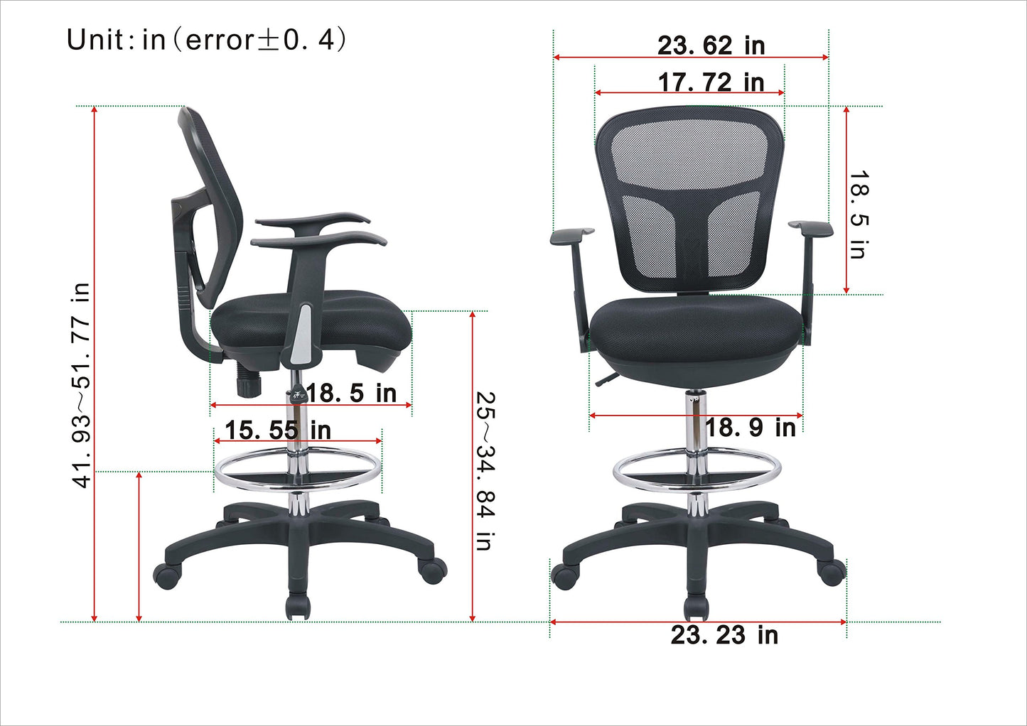 OfficeFactor Drafting Chair Tall Office Chair with Arms Executive Ergonomic Standing Desk Chair with Anti Scratch Wheels and Footrest