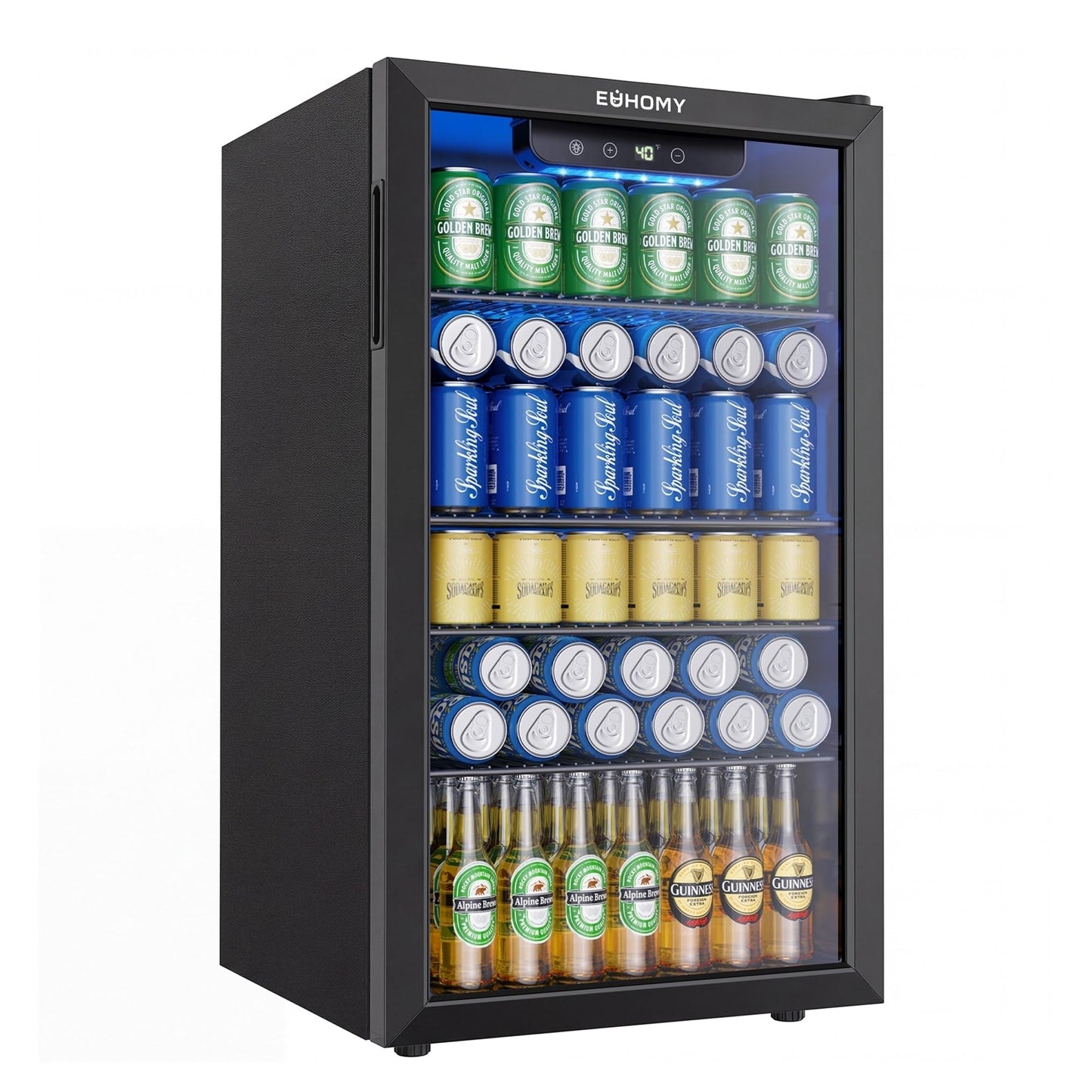 EUHOMY Mini Fridge 130 Can Beverage Refrigerator Cooler Glass Door for Soda Wine Beer, Beverage Cooler for Home, Bar, Office with Digital Temperature Control Removable Shelves, Black