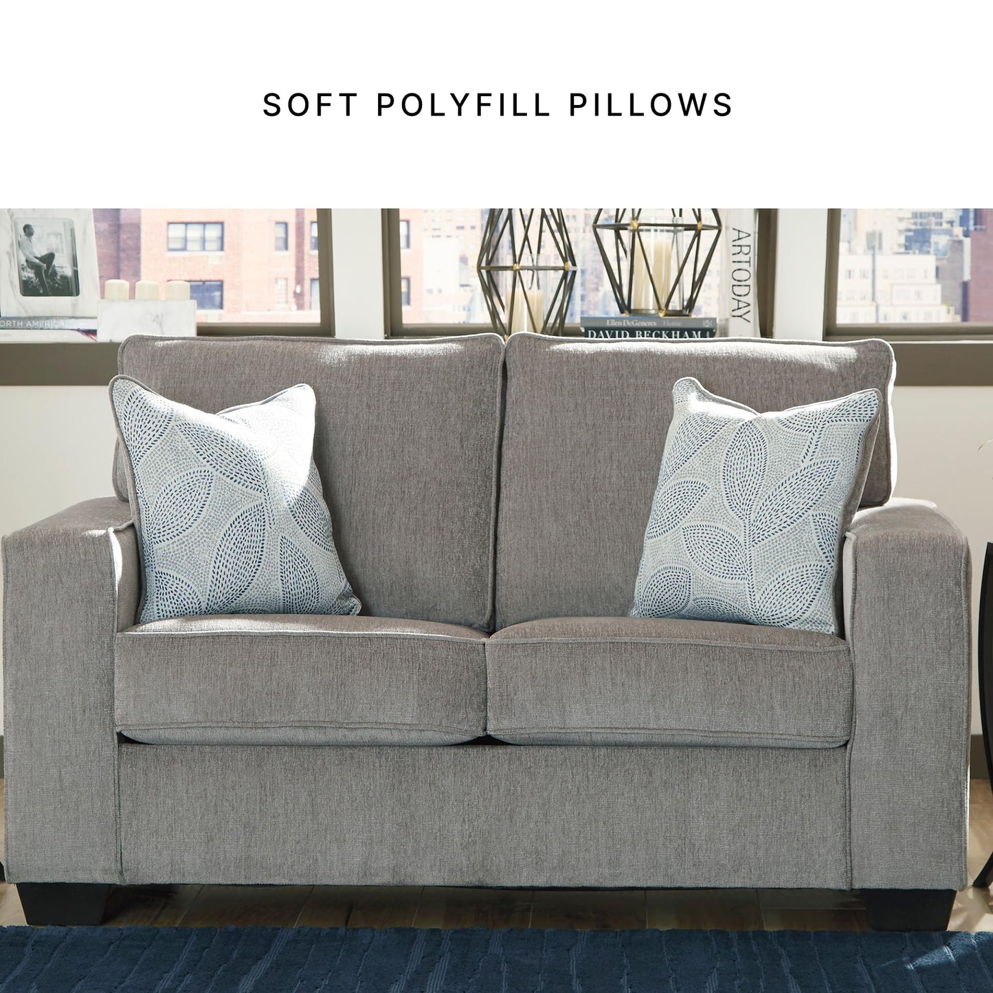 Signature Design by Ashley Altari Modern Loveseat with 2 Accent Pillows, Light Gray