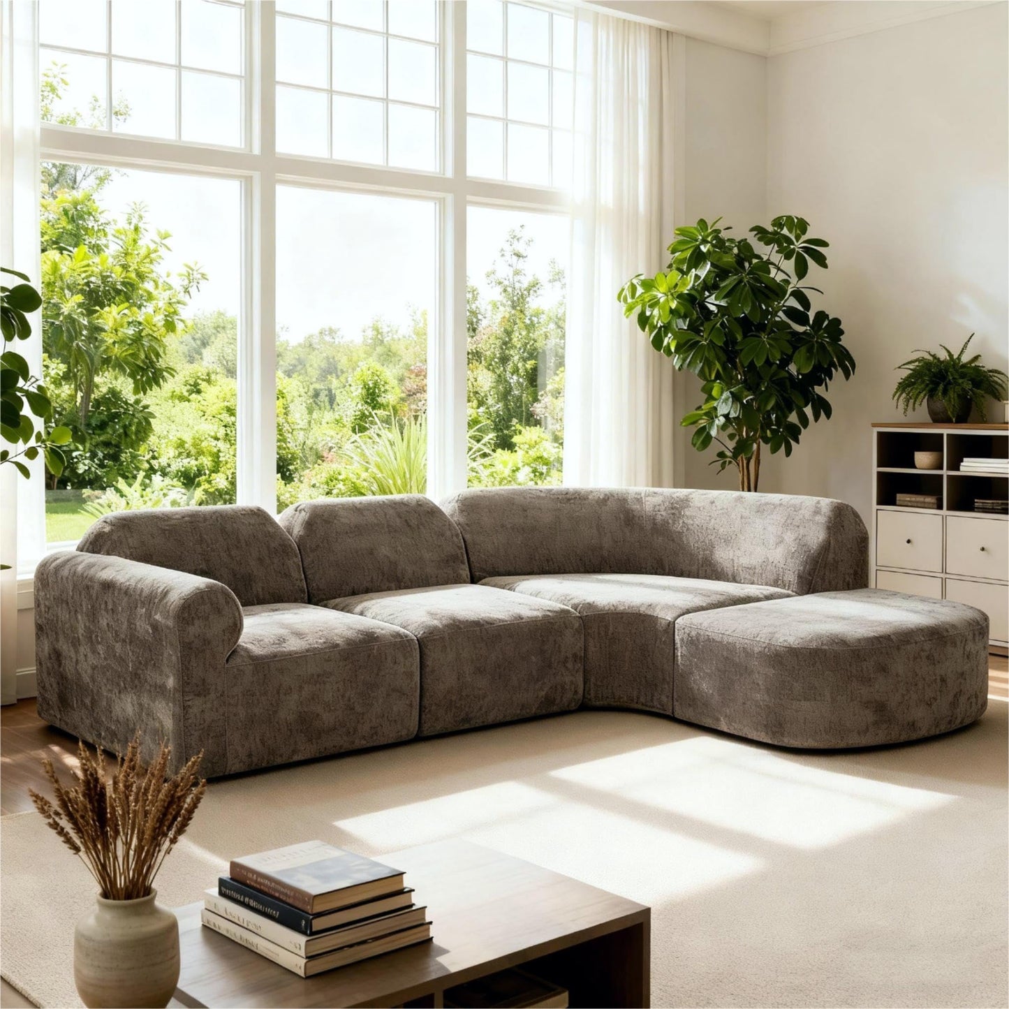 Christopher Knight Home Midel 111" Modular L-Shape Sofa Couch with Chaise Lounge, Modern Boneless Sofa for Living Room, Fabric Upholstered Cloud Couch with Deep Seat, Dark Brown