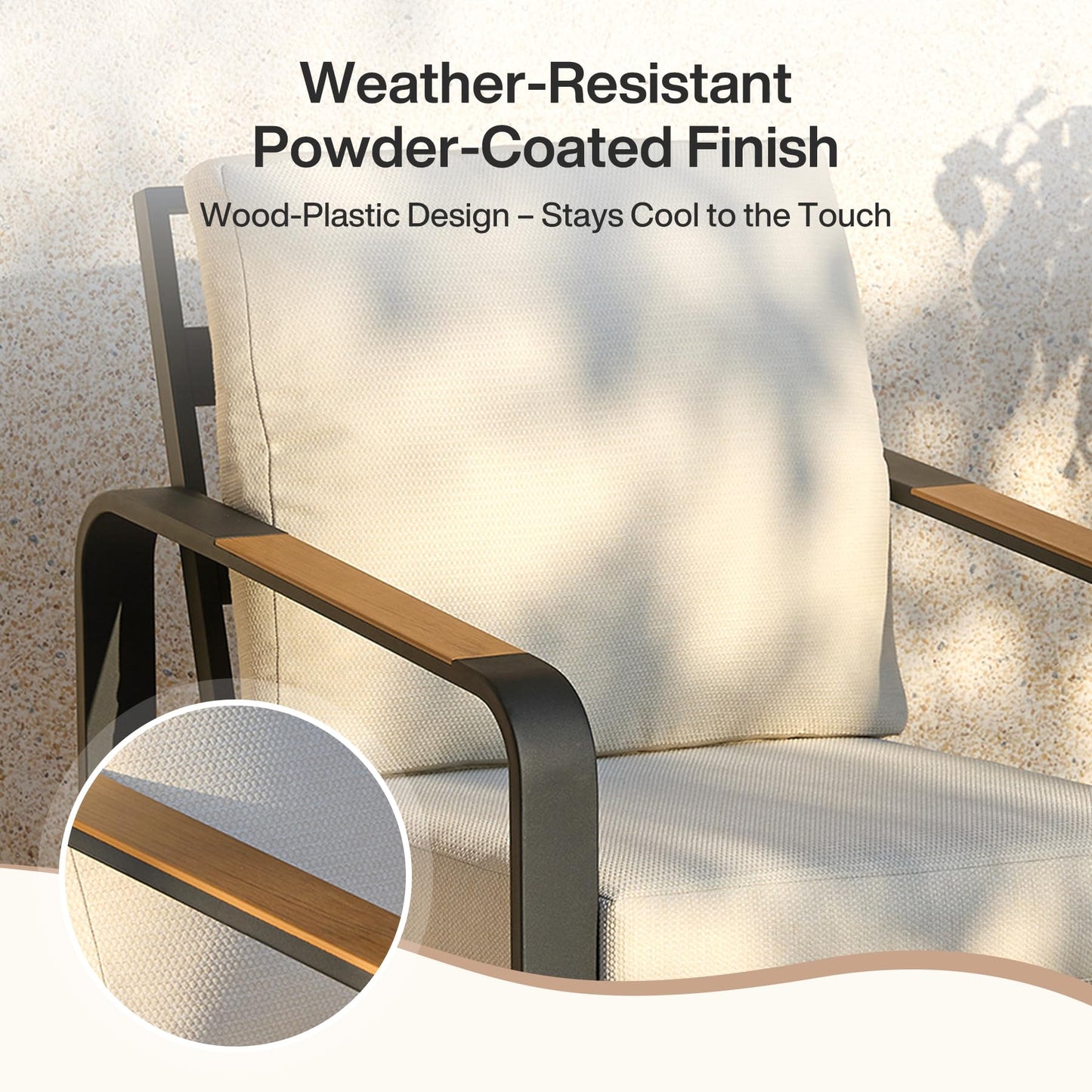 Tribesigns 3-Piece Outdoor Patio Furniture Set with 2 Armchairs & 1 Side Table, Black Metal Frame with 6'' Thick Cuushions, Modern Outdoor Conversation Set for Porch, Deck, Backyard, Beige