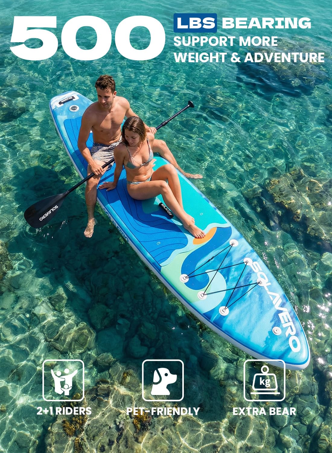 SOLAVERO 11' Inflatable Stand Up Paddle Board with SUP Accessories, Blow Up Paddle Board with Anti-Slip EVA Deck for Adults All Skill Levels, 500lb Capacity