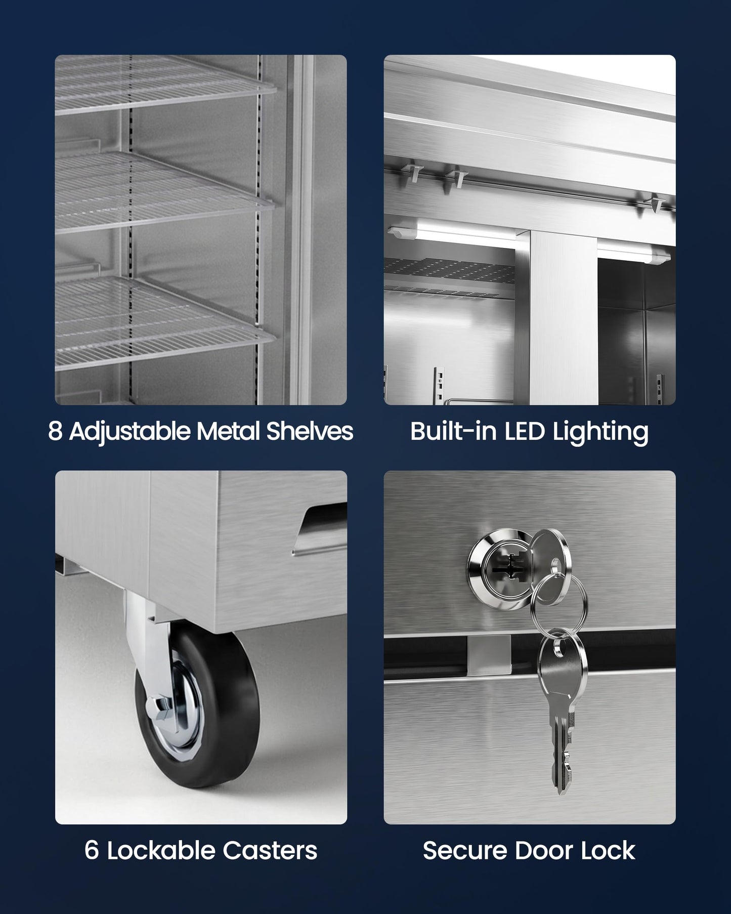 54" Commercial Reach-In Freezer, 42 Cu.Ft Upright Stainless Steel Freezer, 2 Solid Doors, Auto Defrost, -10°F to 10°F Temperature Range, Commercial Freezer for Restaurant, Bar, Shop