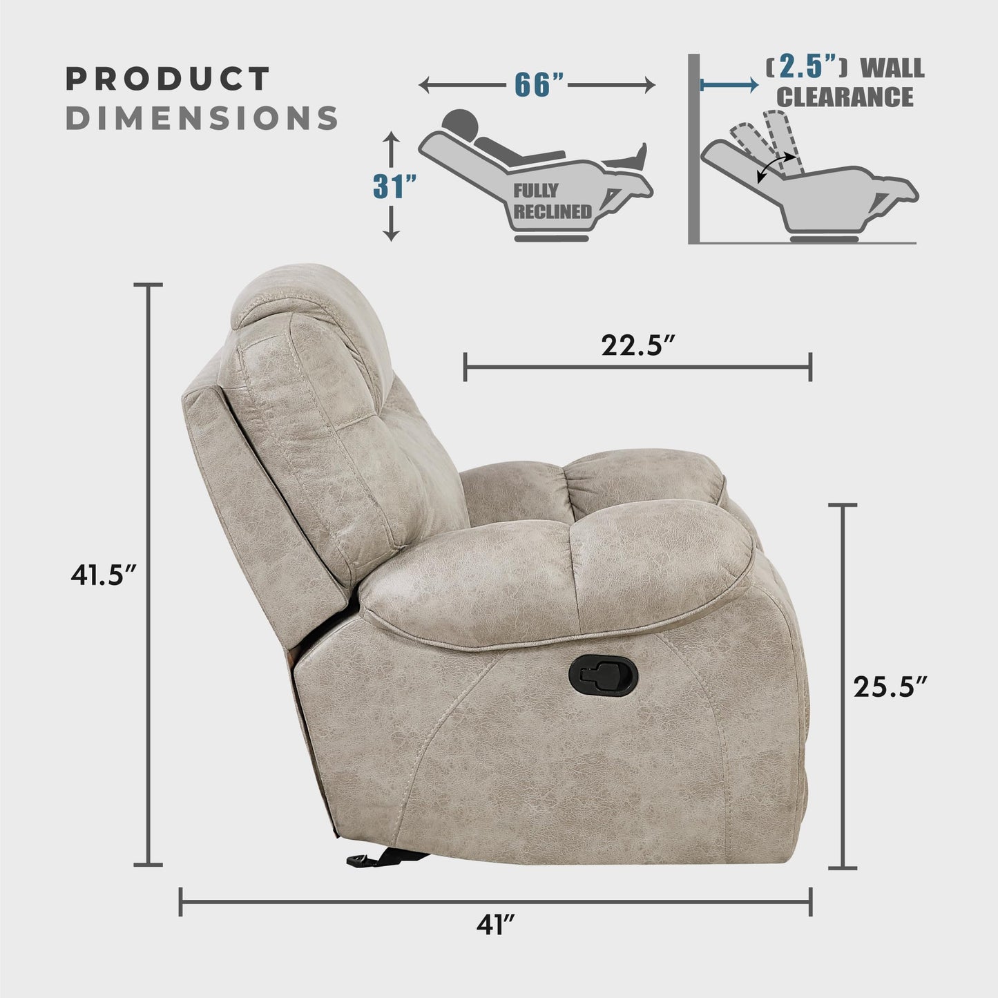 Lexicon Manual Double Reclining Loveseat, Polished Microfiber Manual Wall Hugger Loveseat Recliner for Living Room, Center Storage Console/Cup Holders/Pillow Top Arm, Easy Assembly, Pewter