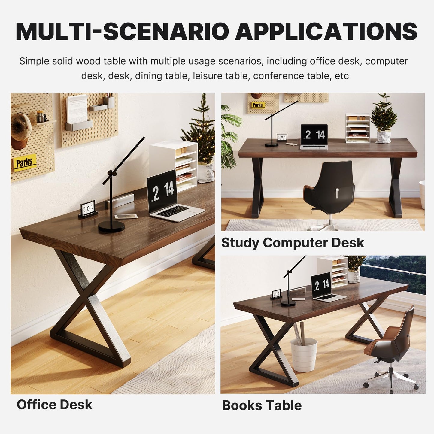 jmzx store Solid Wood Rustic Style 55.1-inch Computer Desk - Large Office Desk for Home Office (Black-b, 55 * 27.56 * 29.5)